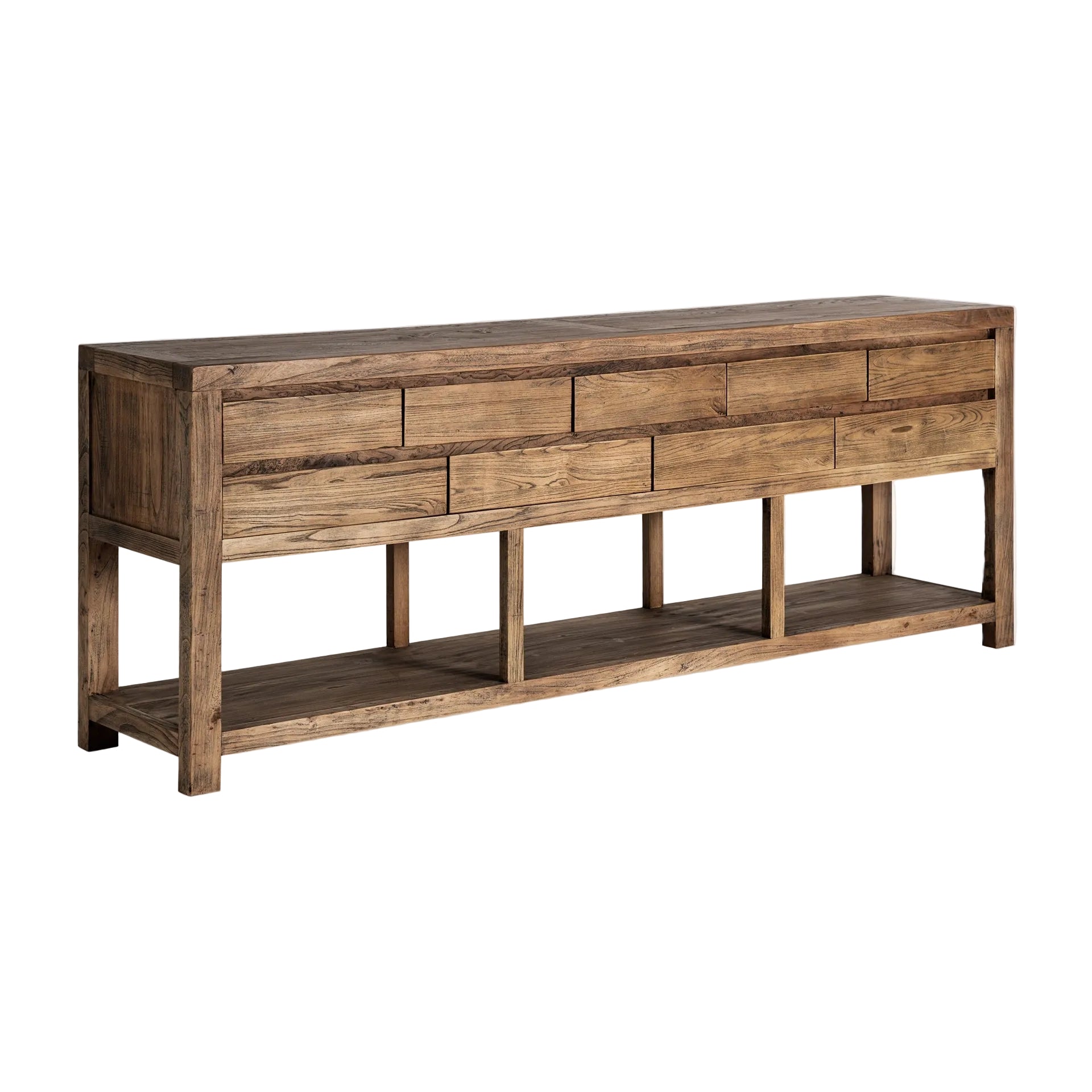 NORVIK Console with Drawers, Elm Wood