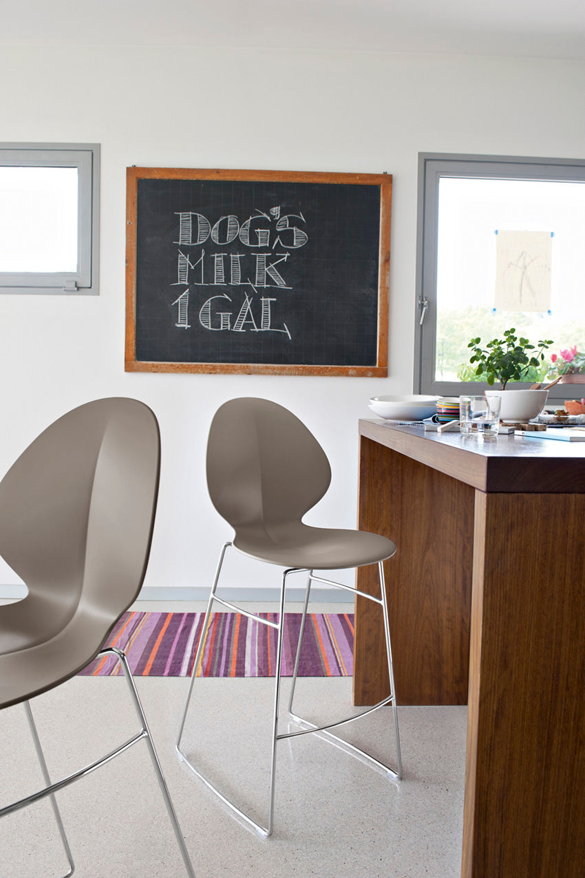 BASIL bar stool with blue seat and chrome metal base