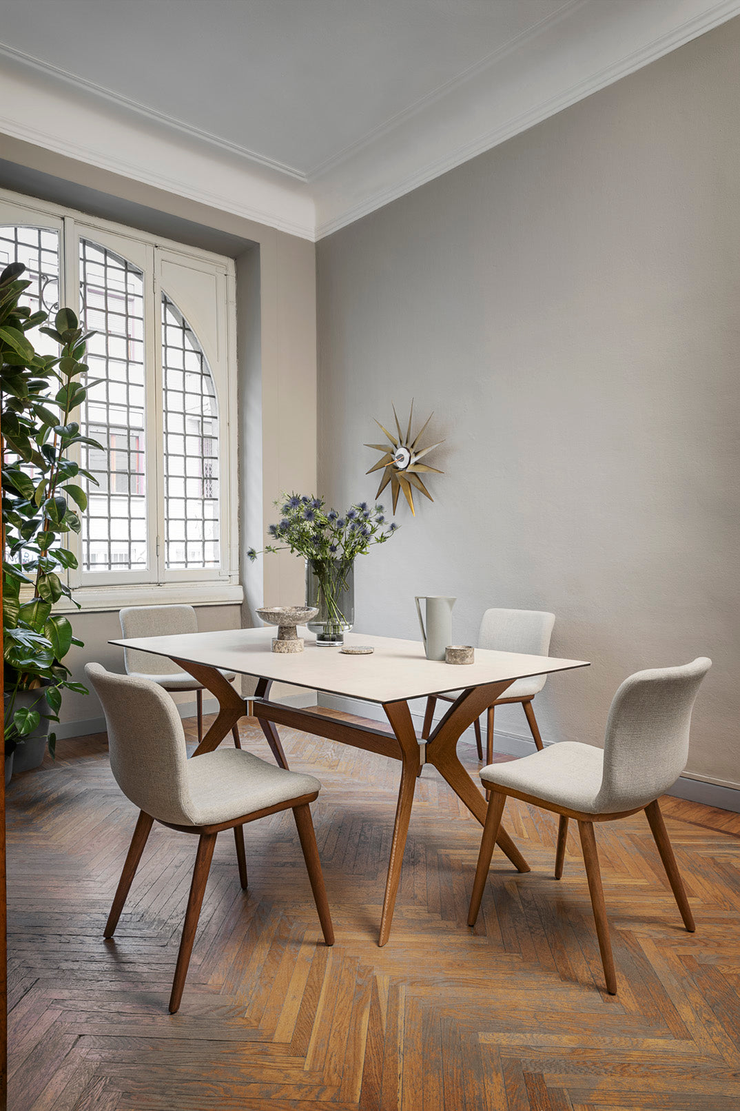 Upholstered ANNIE Chair with Dark Wooden Base