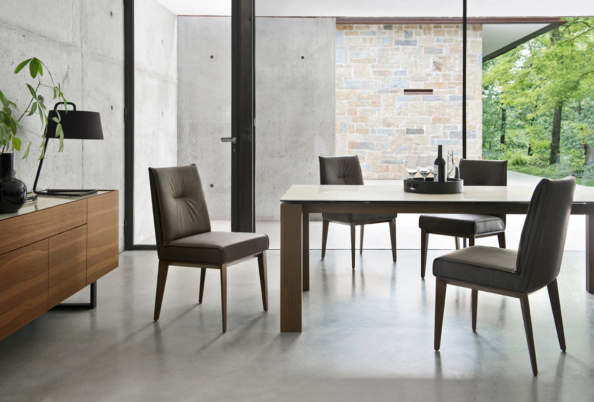 Upholstered ROMY Chair with Dark Wooden Base