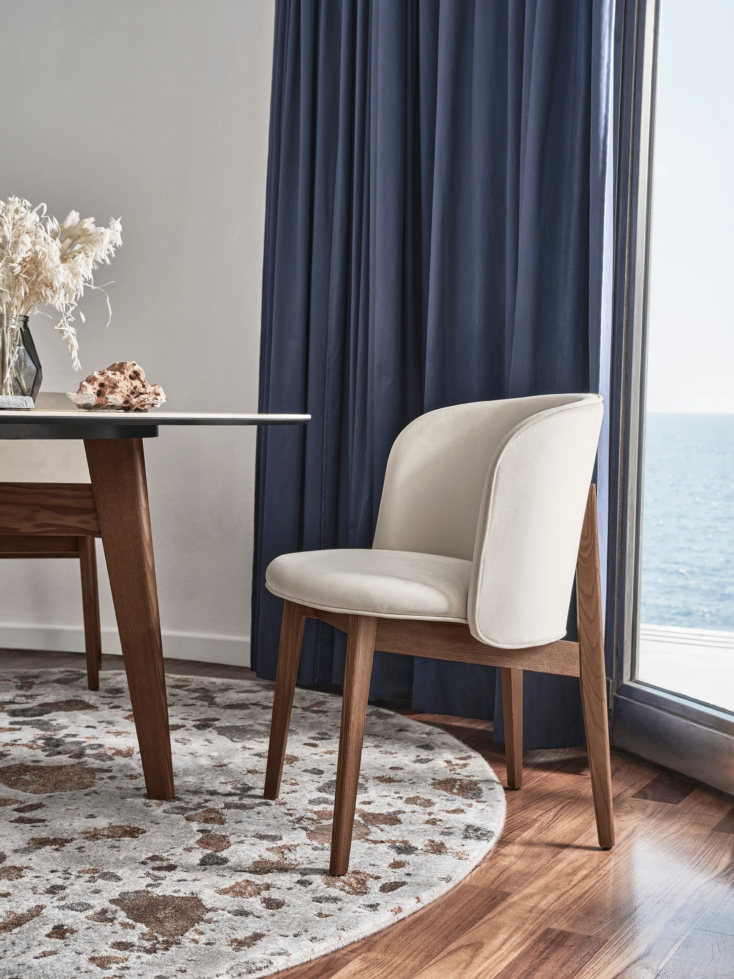 ABREY Armchair Upholstered with Walnut Base