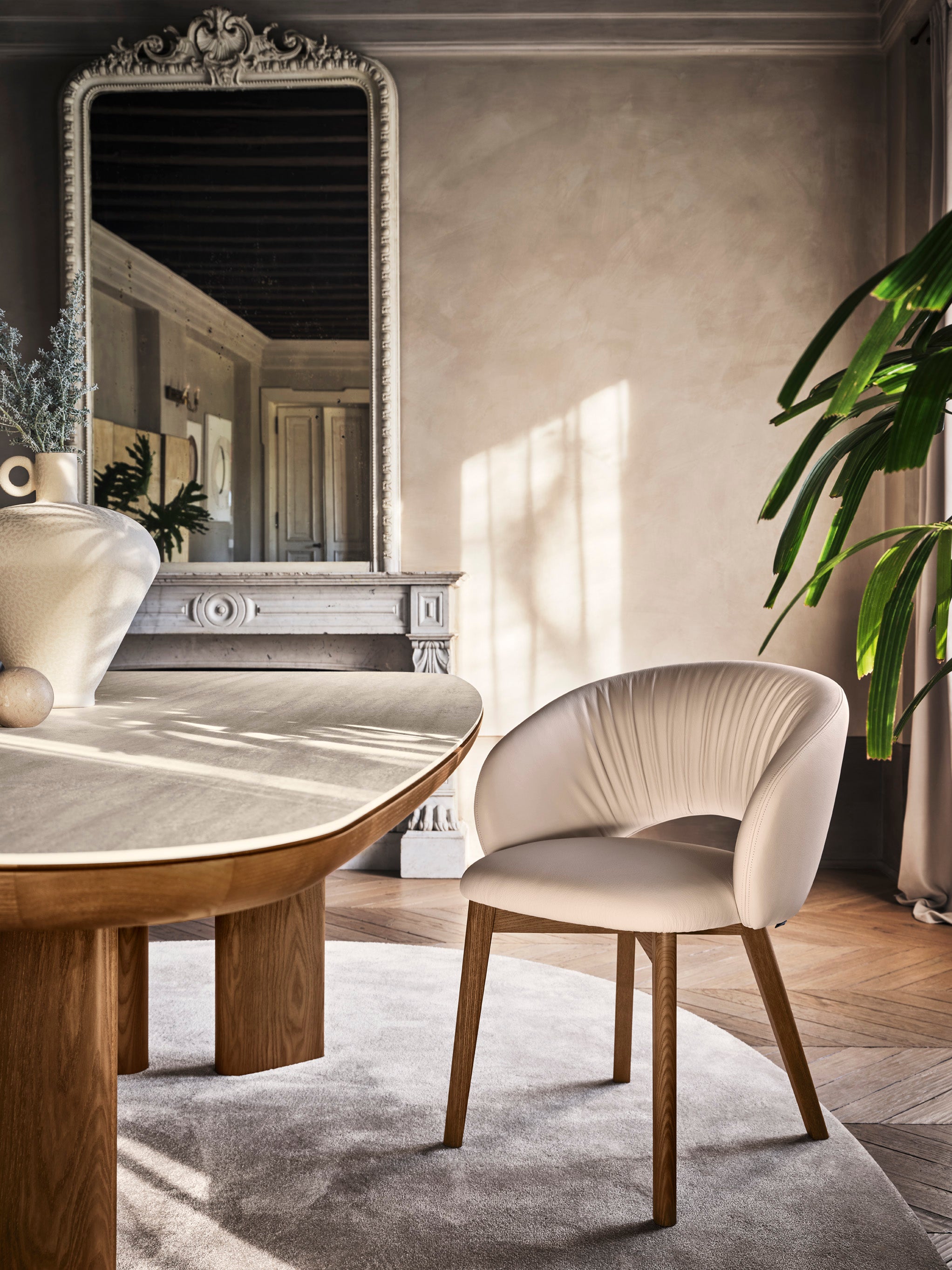 Upholstered ANIME Chair with Walnut Base