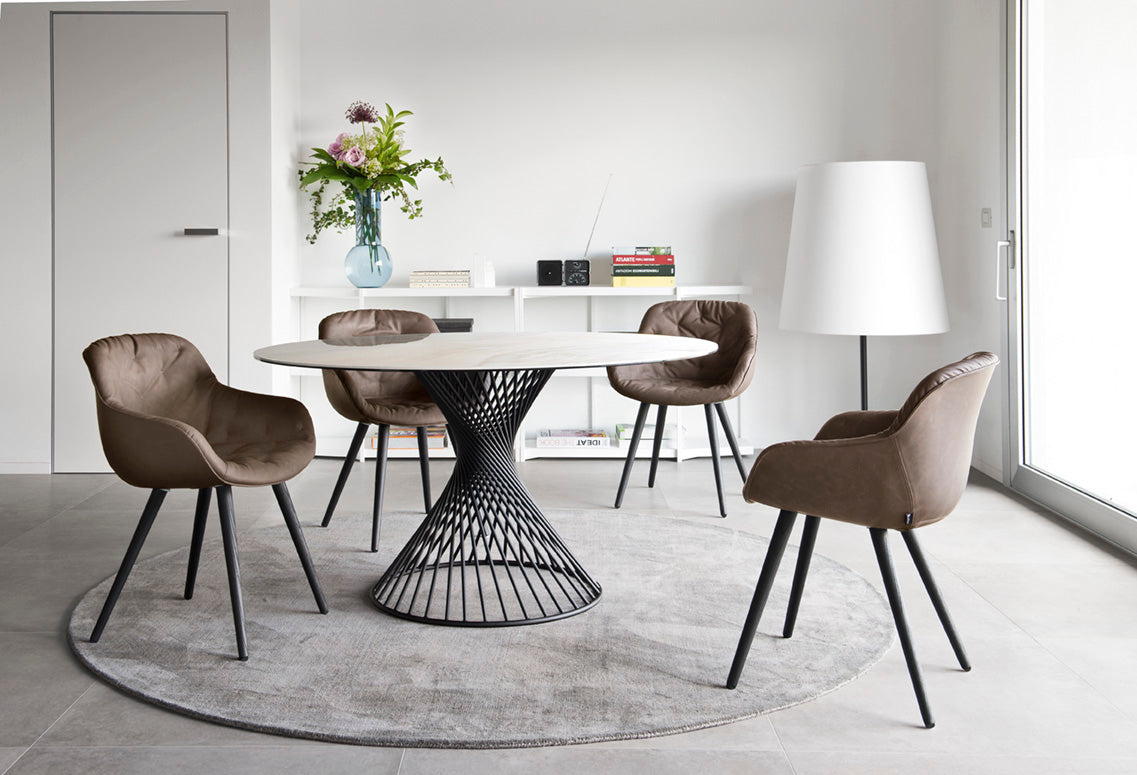 IGLOO Armchair with Upholstered Seat and Dark Wooden Base