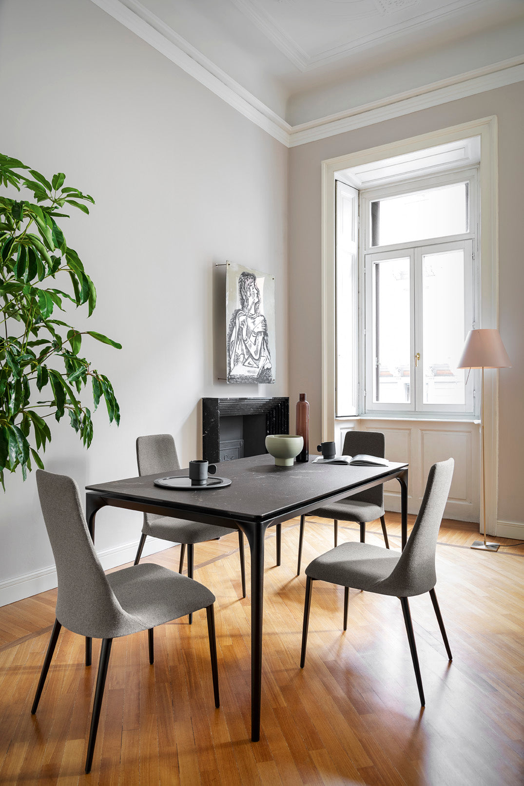 ETOILE upholstered chair with a brown metal base