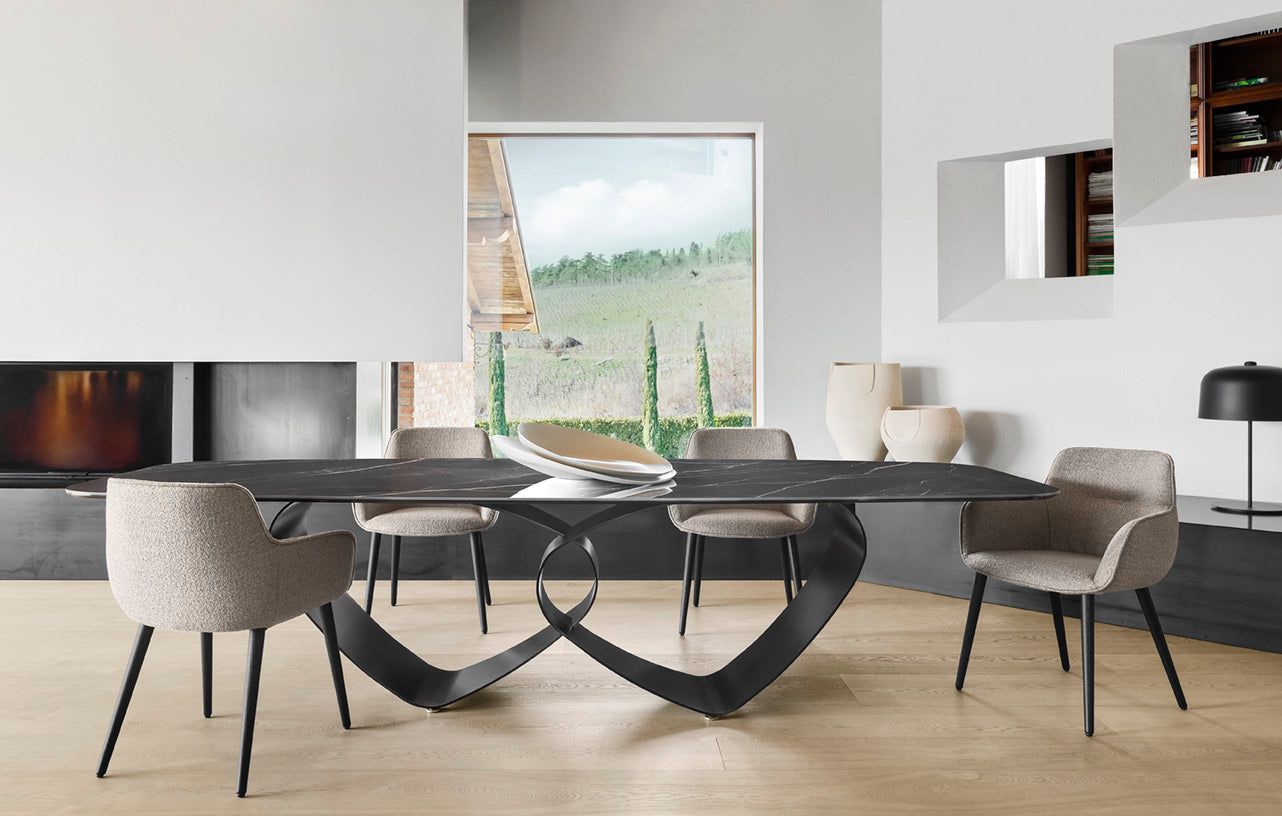 BREEZE table with a white top and black base