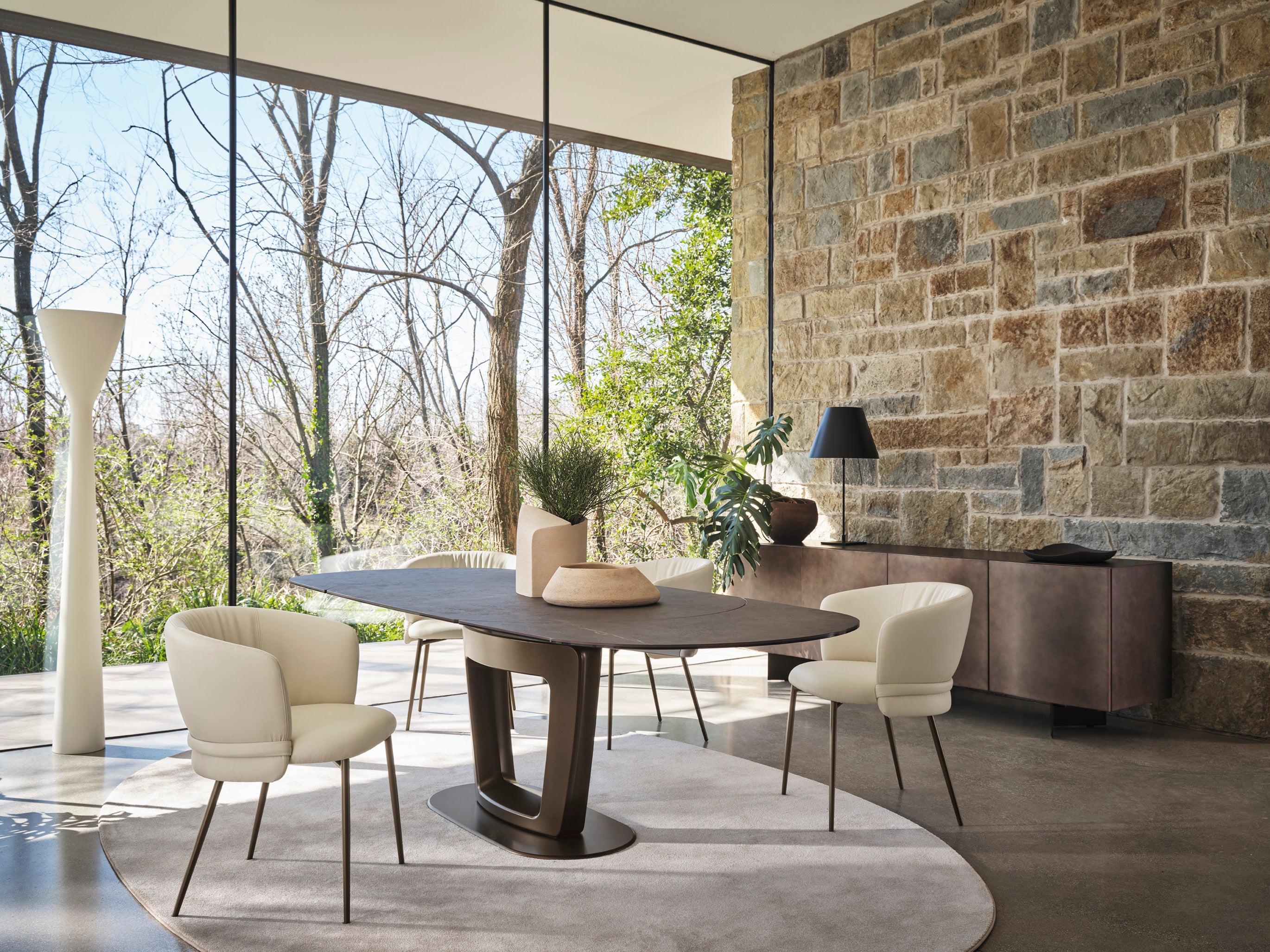 VANILLA upholstered chair with a brown metal base
