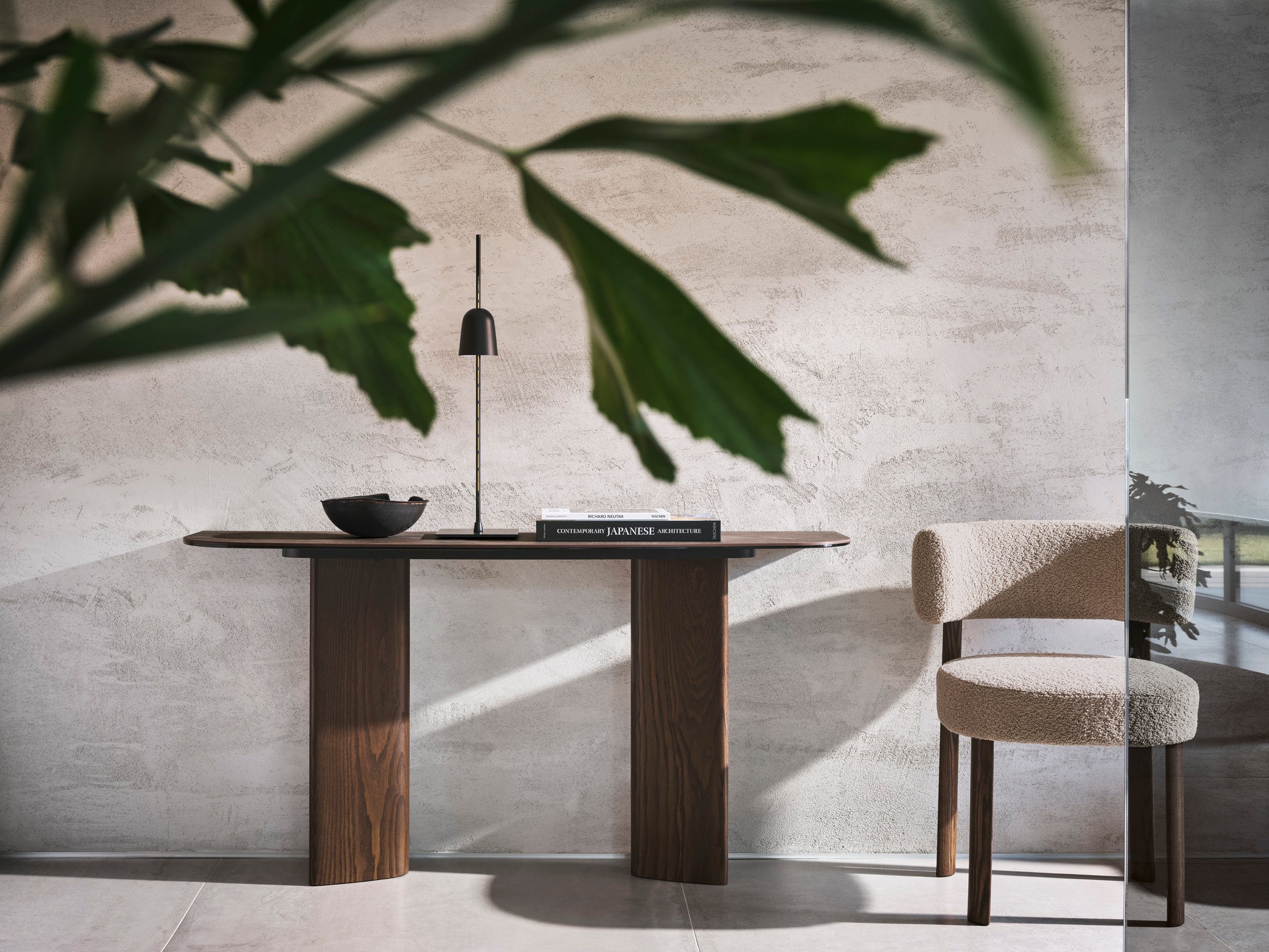 SANDY Console Black Ceramic with Walnut Base