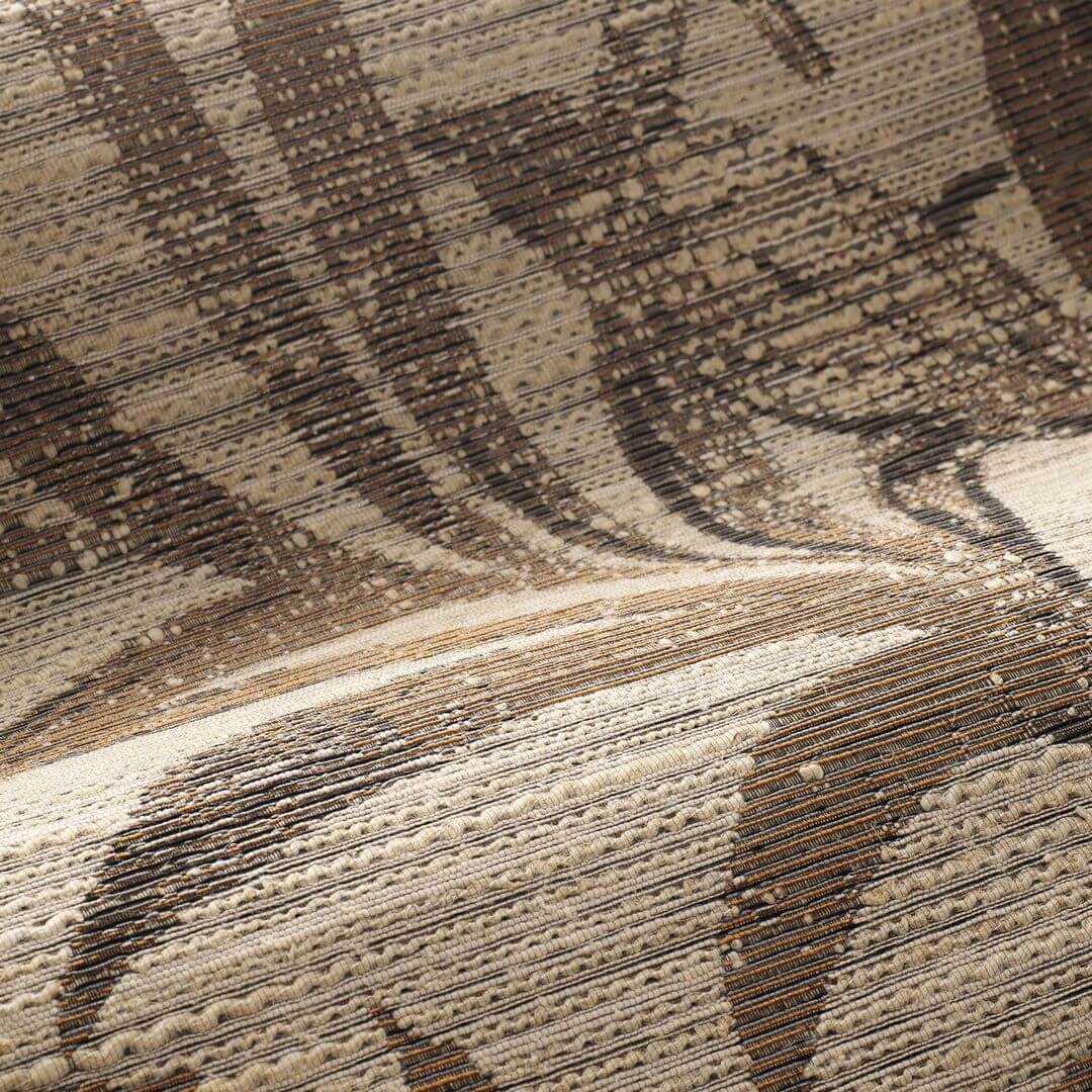 Textilná tapeta s rastlinným motívom listov SALIX - NOIR/TABAC tabakový s béžovou