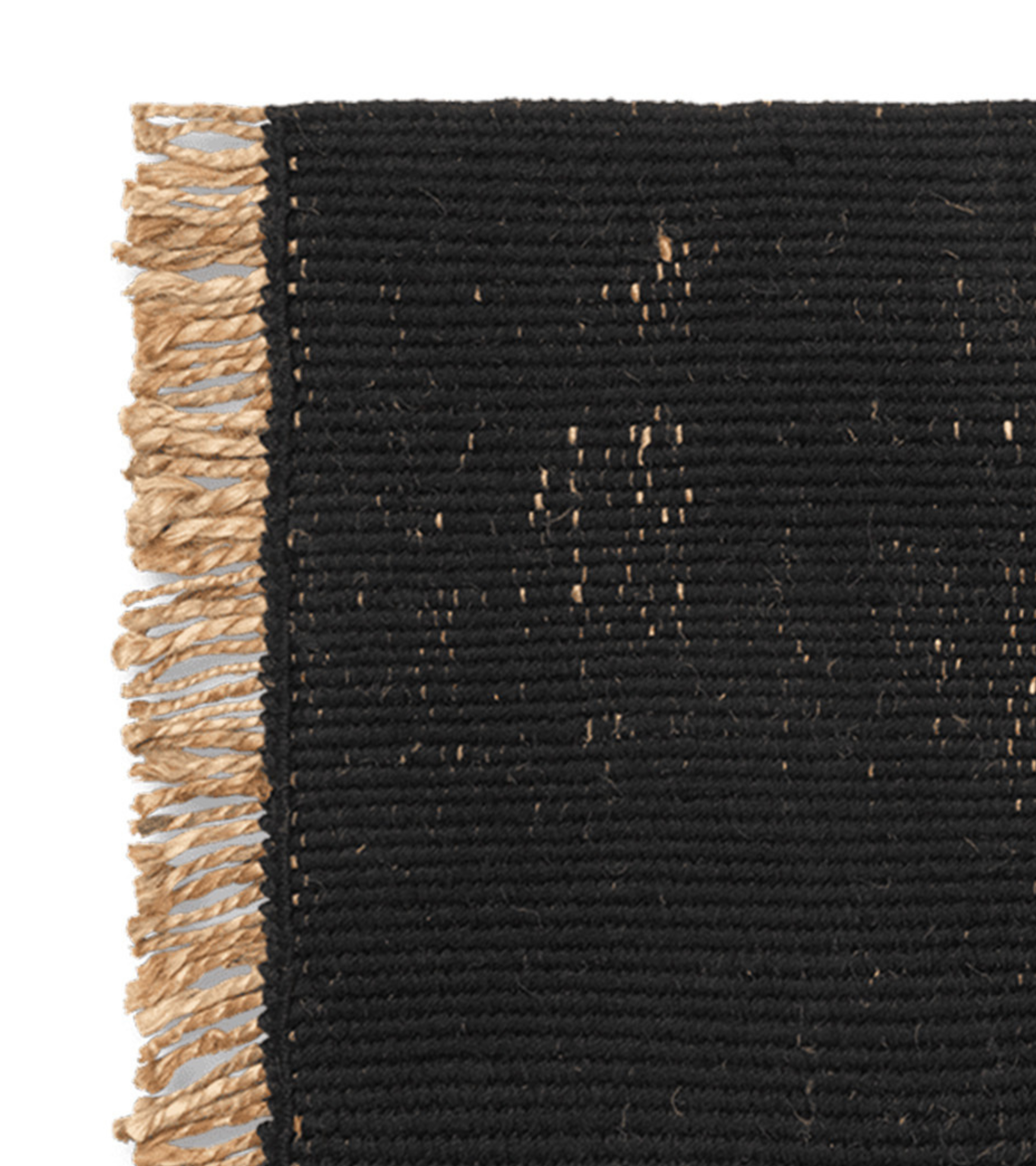 BLOCK MAT rug in black with beige fringes
