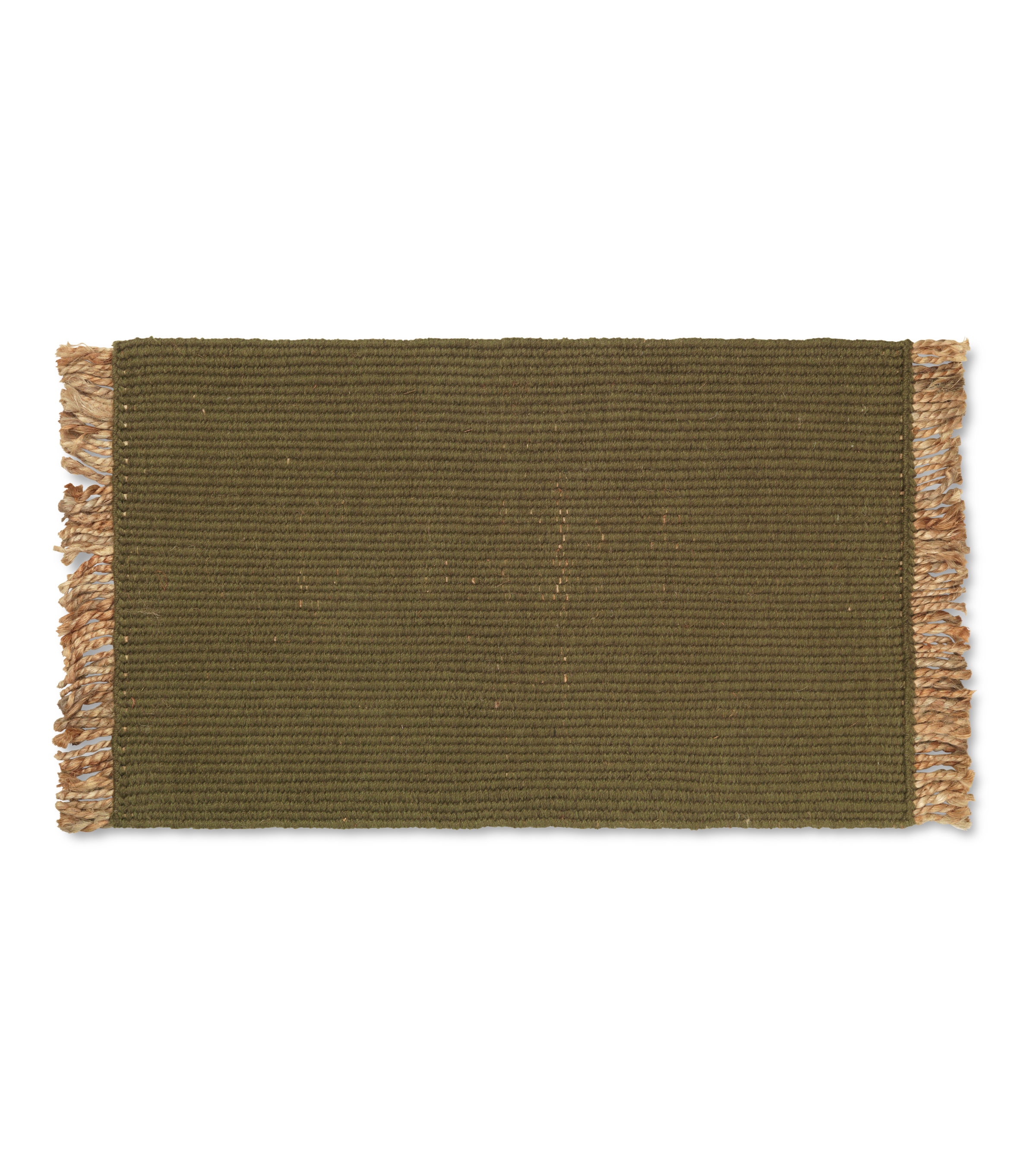 BLOCK MAT olive rug with beige fringes
