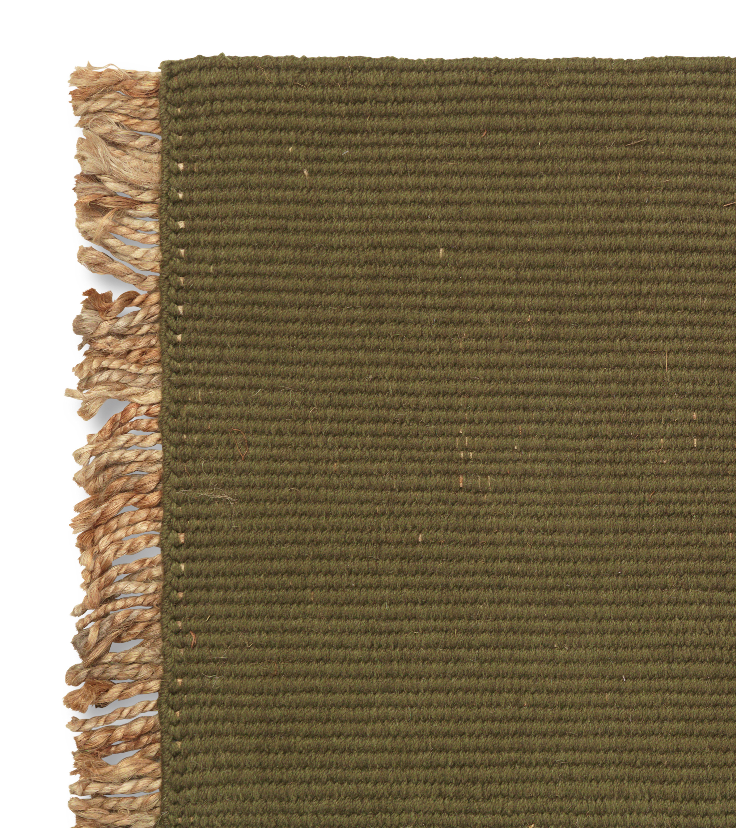 BLOCK MAT olive rug with beige fringes