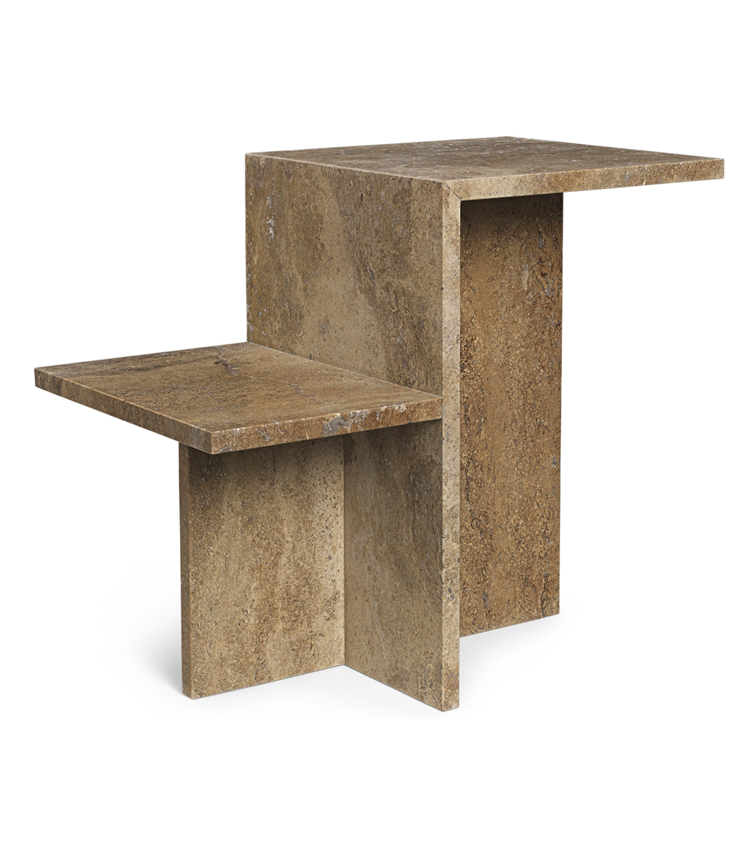DISTINCT side table in dark brown travertine