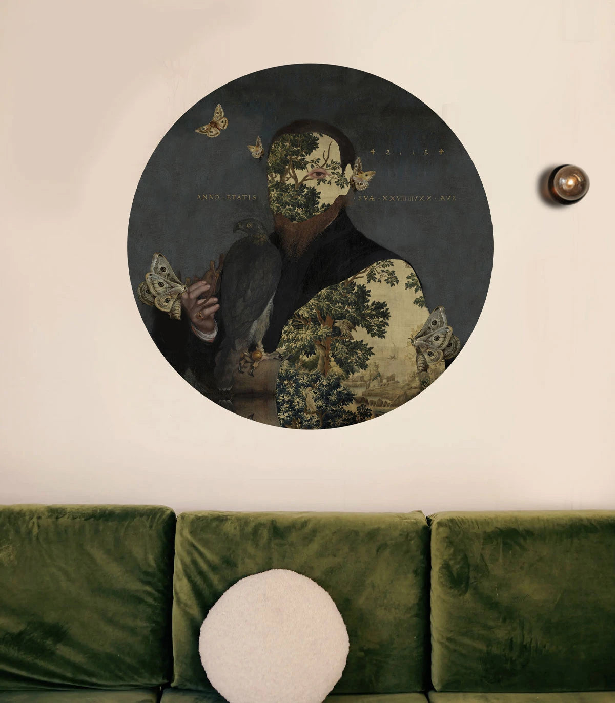 Circle-shaped mural DOTS - GENTLEMAN MOTH dark gray