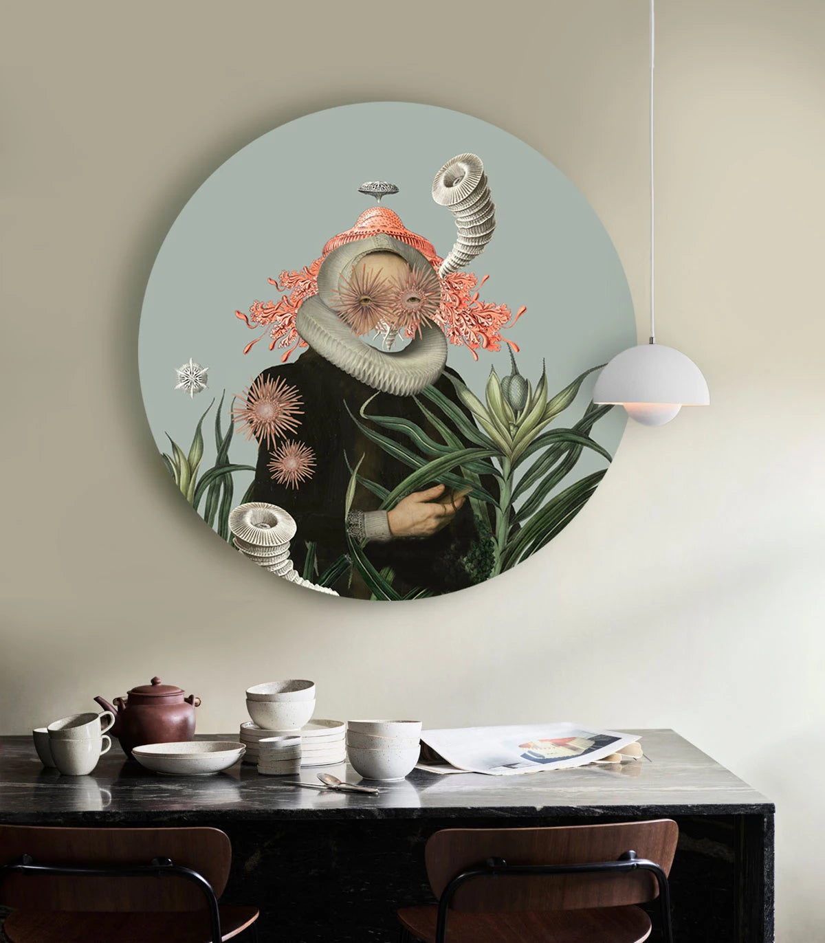 Nástenná maľba v tvare kruhu DOTS - PANI MEDUSA modrá