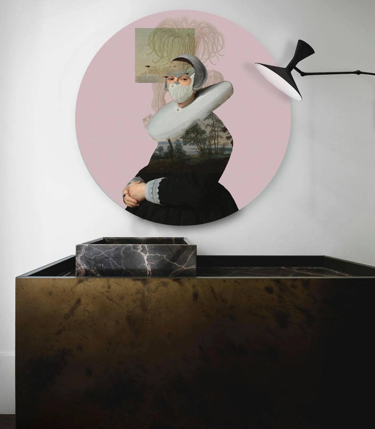 Circle-shaped mural DOTS - LANDSCAPE MUSE pink