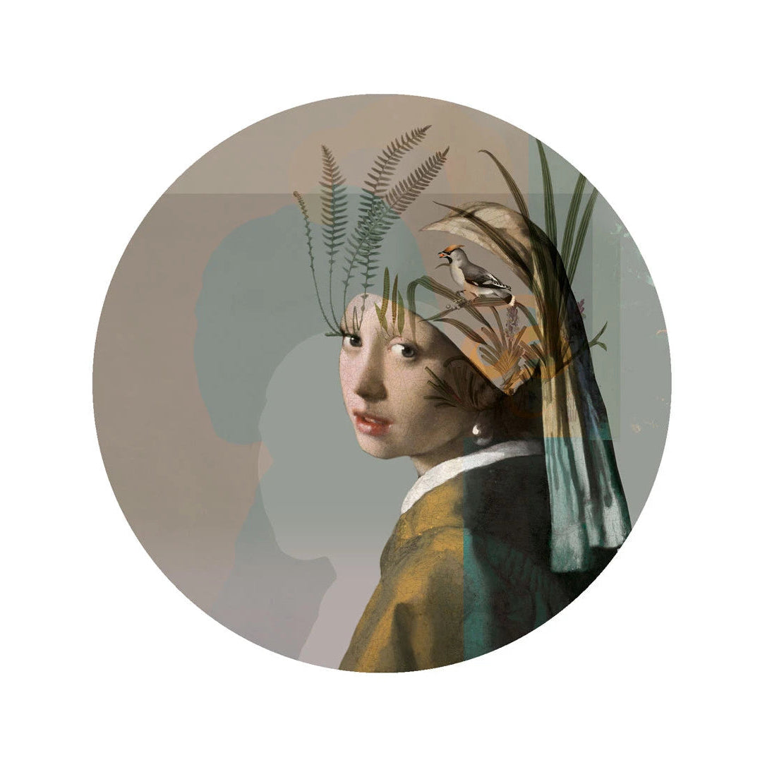 Circular Mural DOTS - NATURE GIRL WITH THE PEARL beige with green