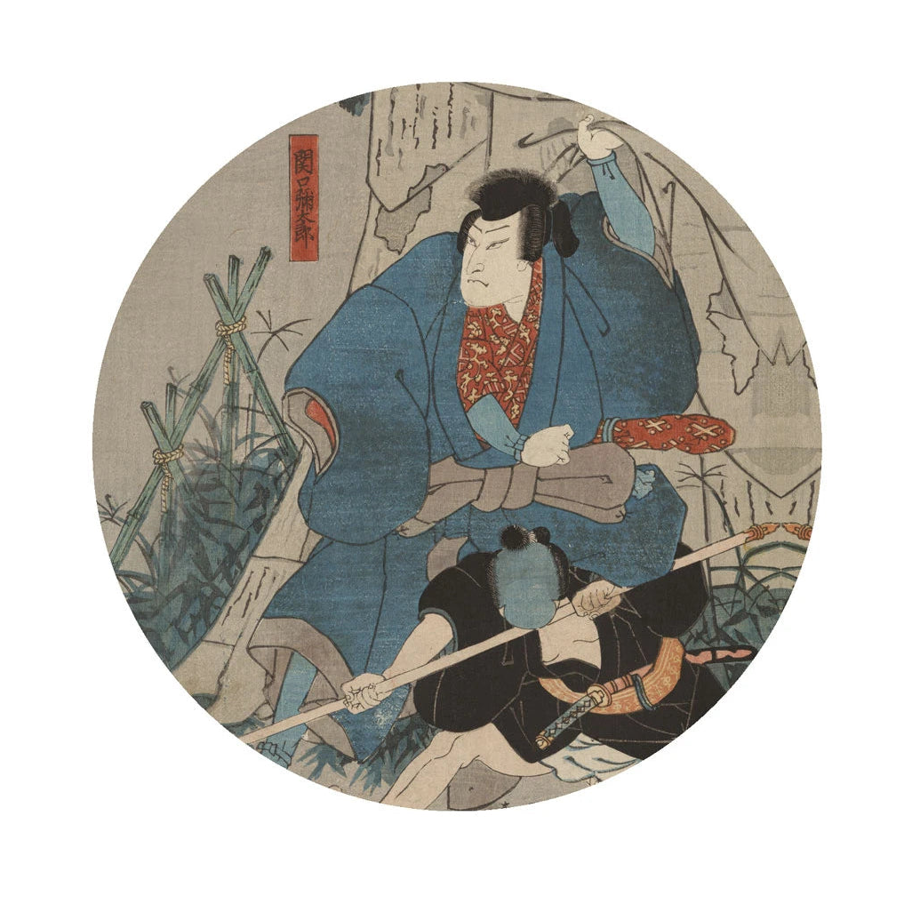 Nástenná maľba v tvare kruhu DOTS - SAMURAI SAGA béžová s modrou