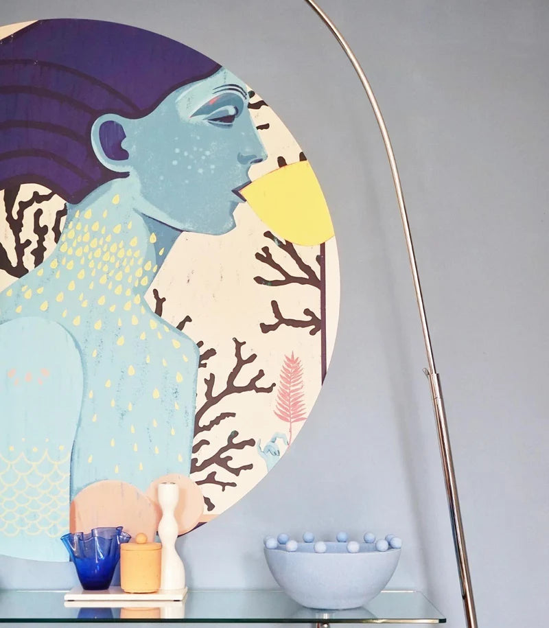 Nástenná maľba v tvare kruhu DOTS - SIREN COOL GIRL modrá