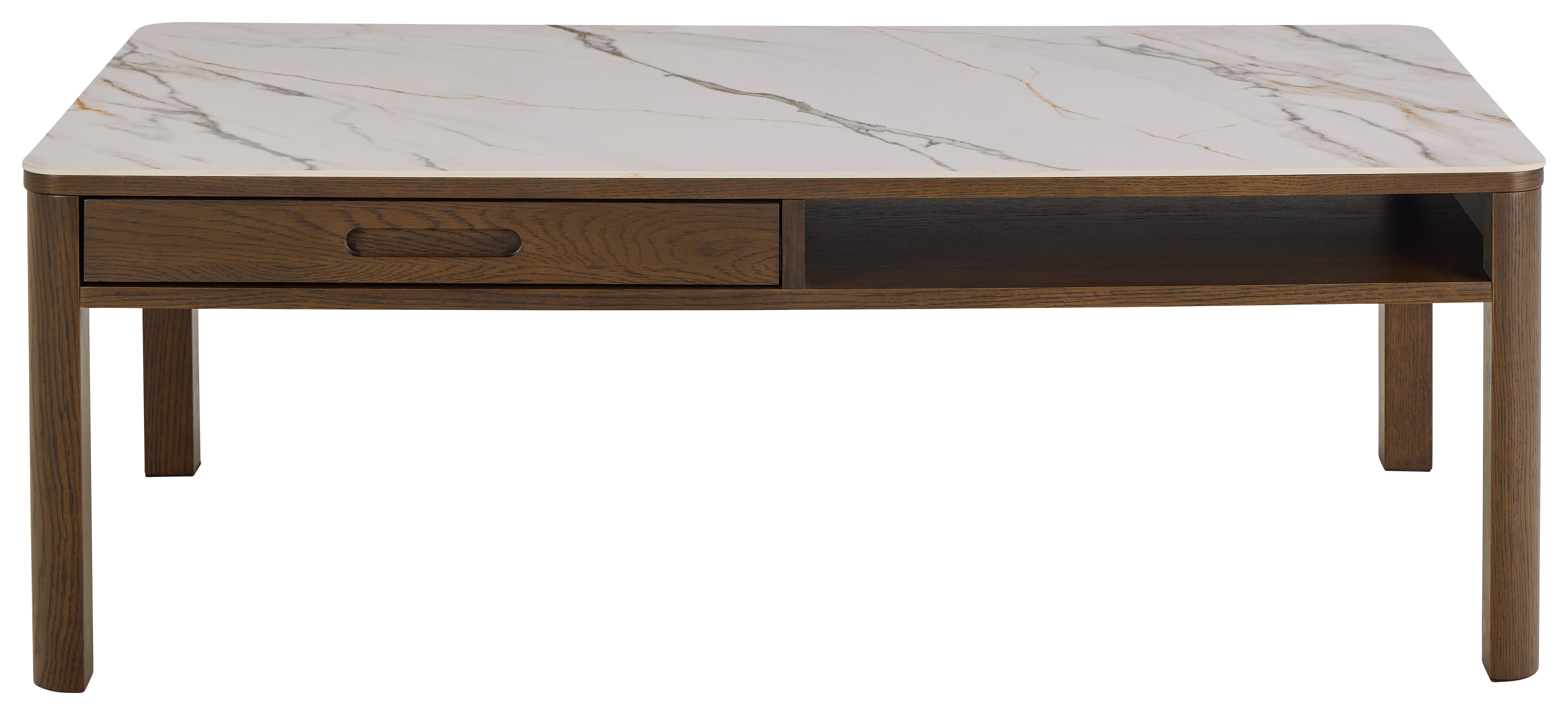 Kávový stolík so zásuvkou SOUTHAMPTON dubová dyha s keramickým vrchom