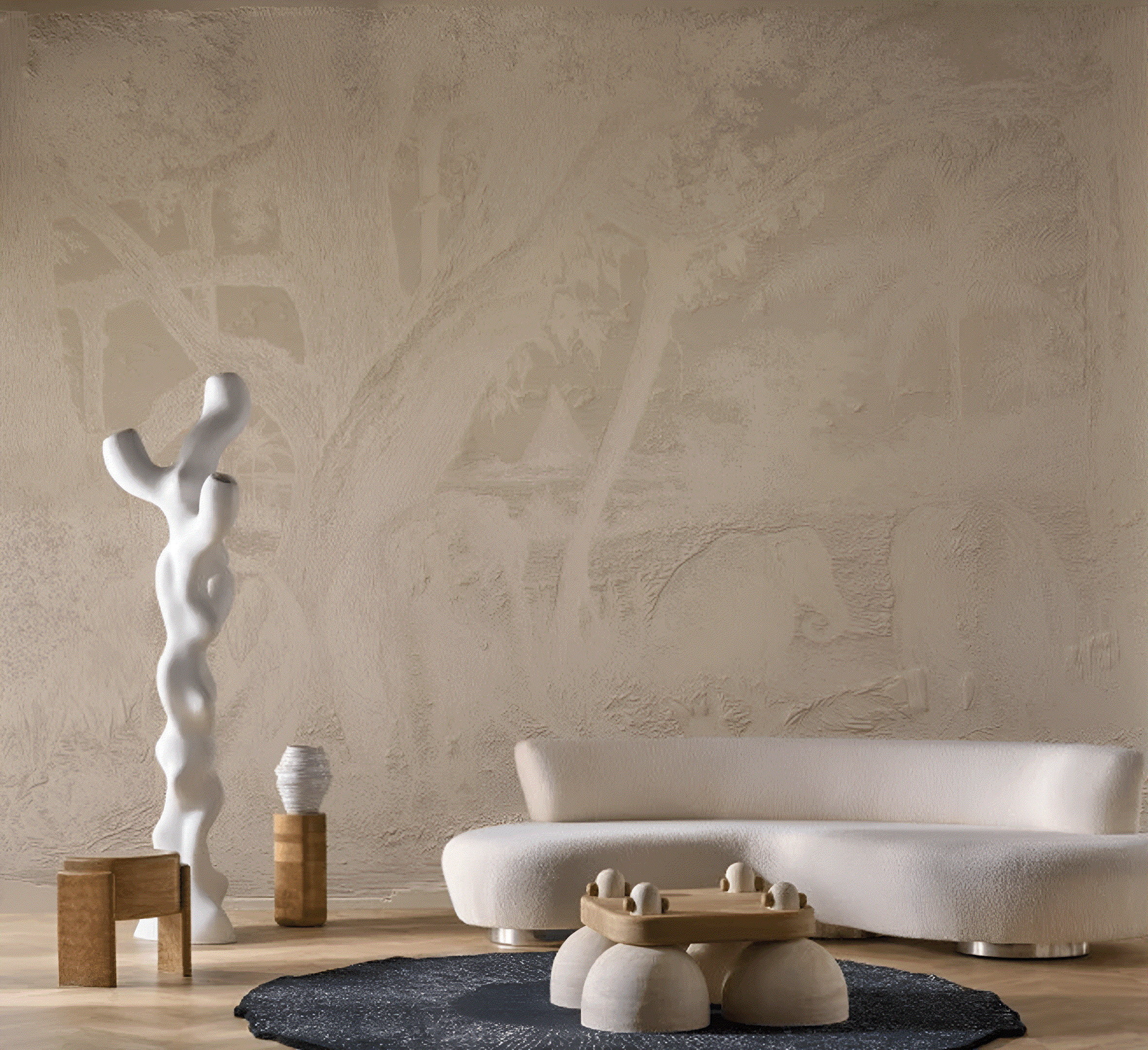 3D Textured Textile Mural with Animal Motif MAXIMUS - BROWN TABAC