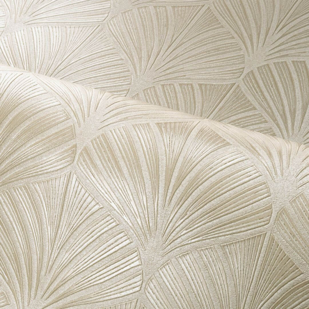 Metallic structural wallpaper with a plant motif of NEREIDES leaves - TAUPE/SILVER gray with silver