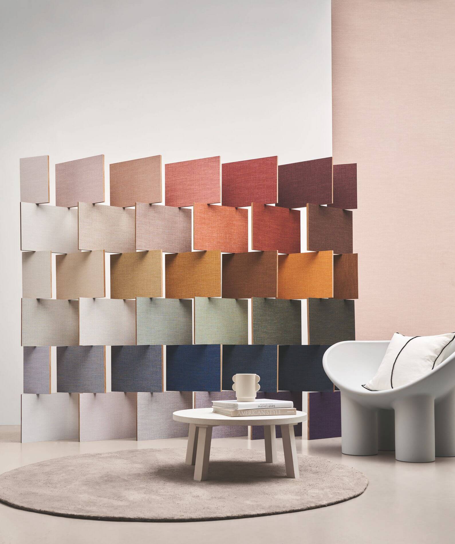 Structural wallpaper imitating linen canvas SHINOK - VERT D'EAU muted green