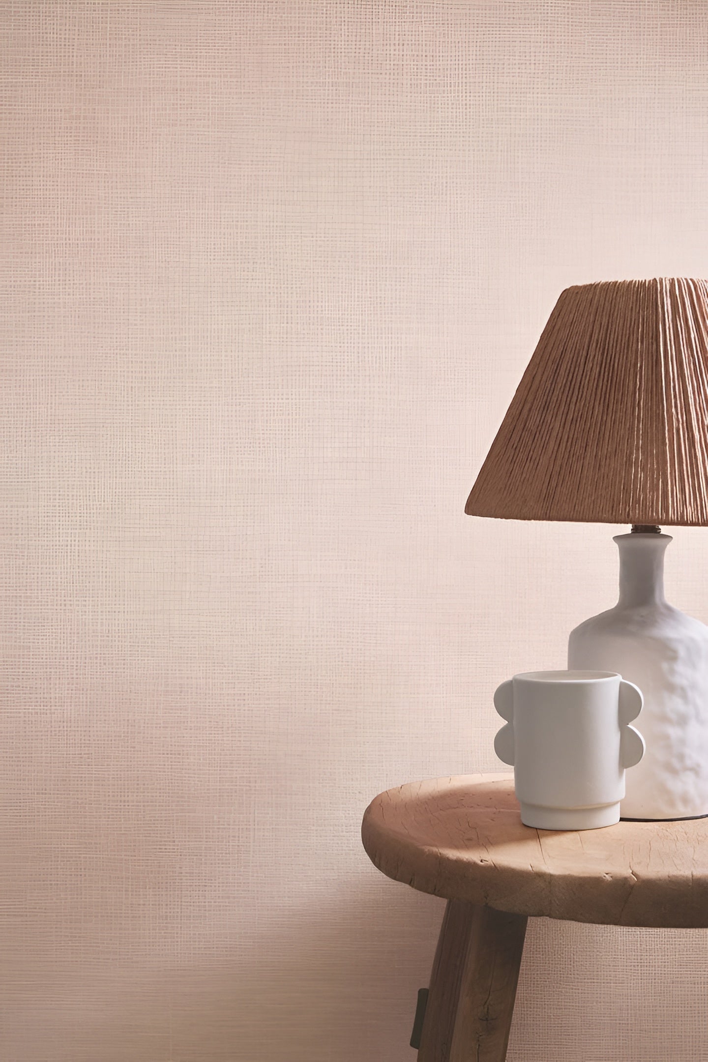 Structural wallpaper resembling linen canvas SHINOK - LAIT DE ROSE light pink