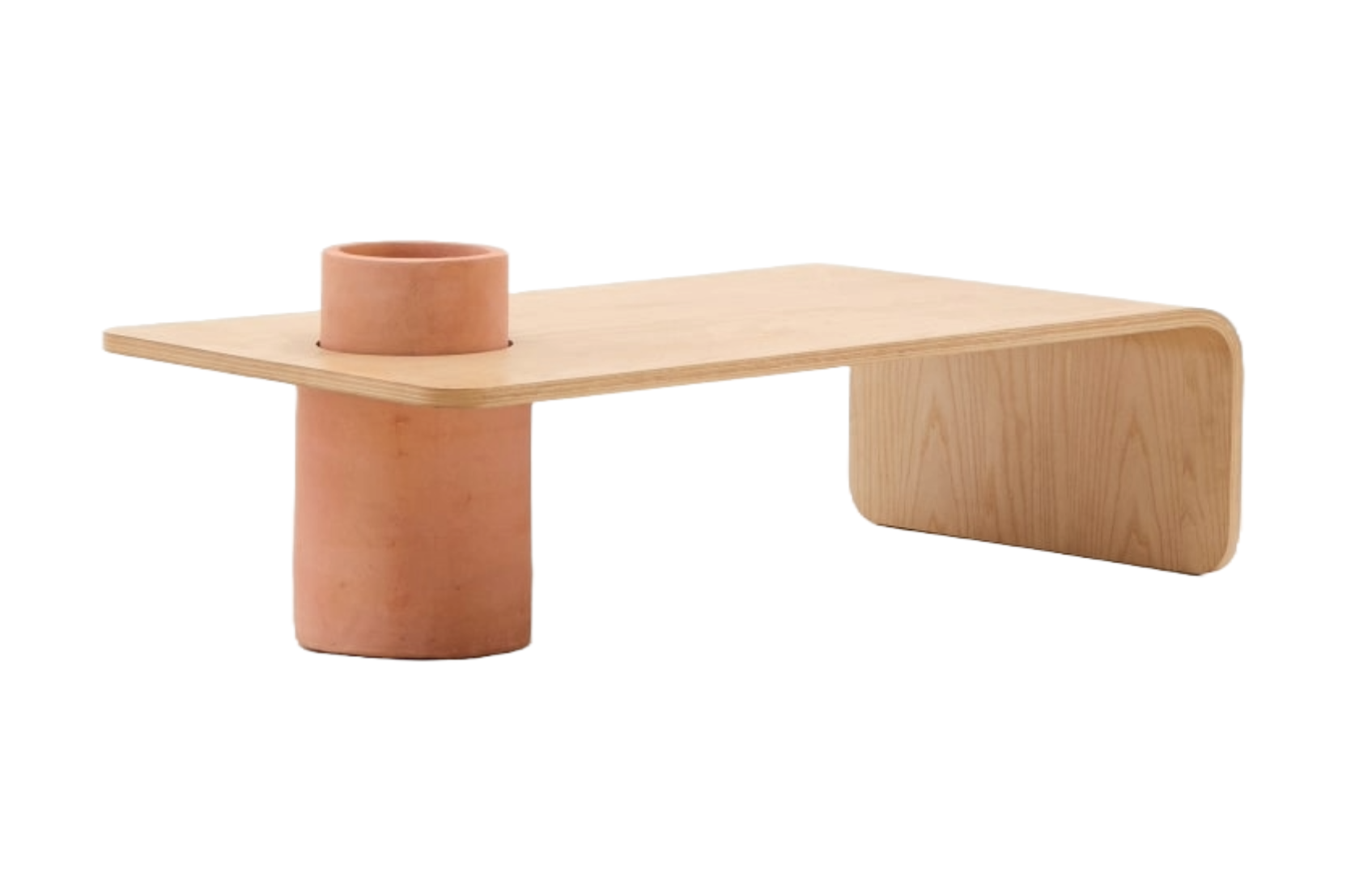 Kávový stolík OLARIA terakota s dubovým dyhou