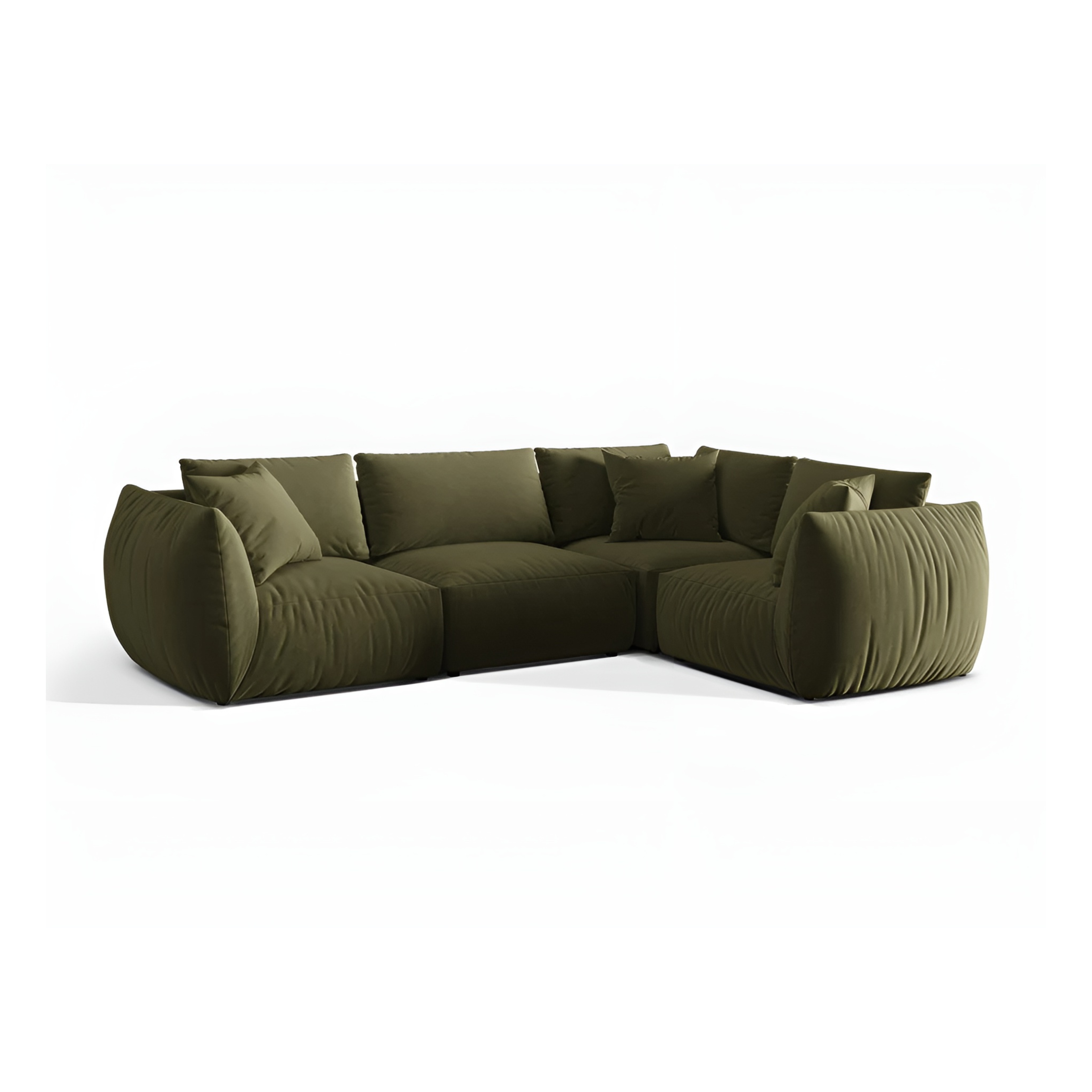 Velvet corner sofa for 4 people right-facing CHRIS light green