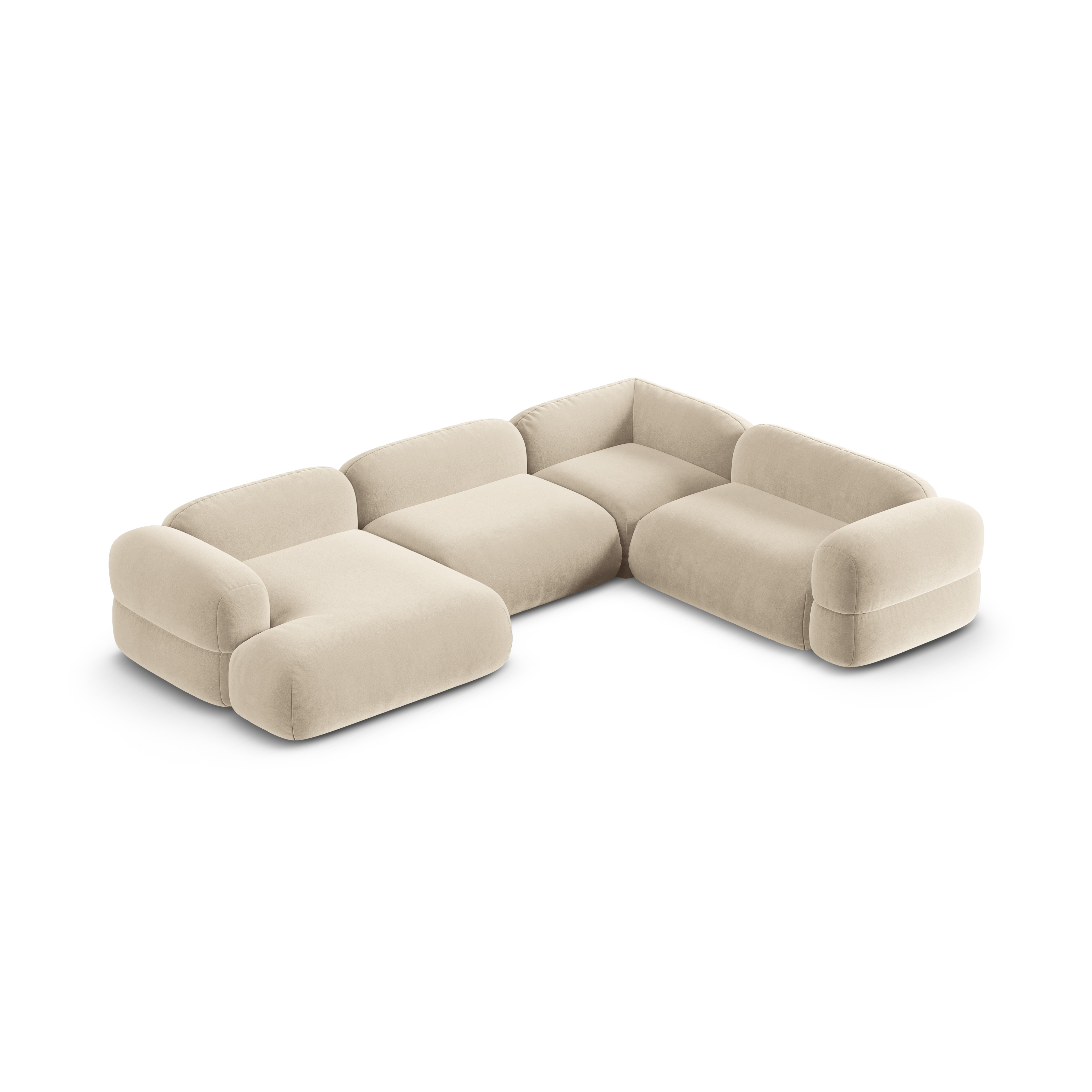 Right-facing U-shaped velvet corner sofa ROGER light beige