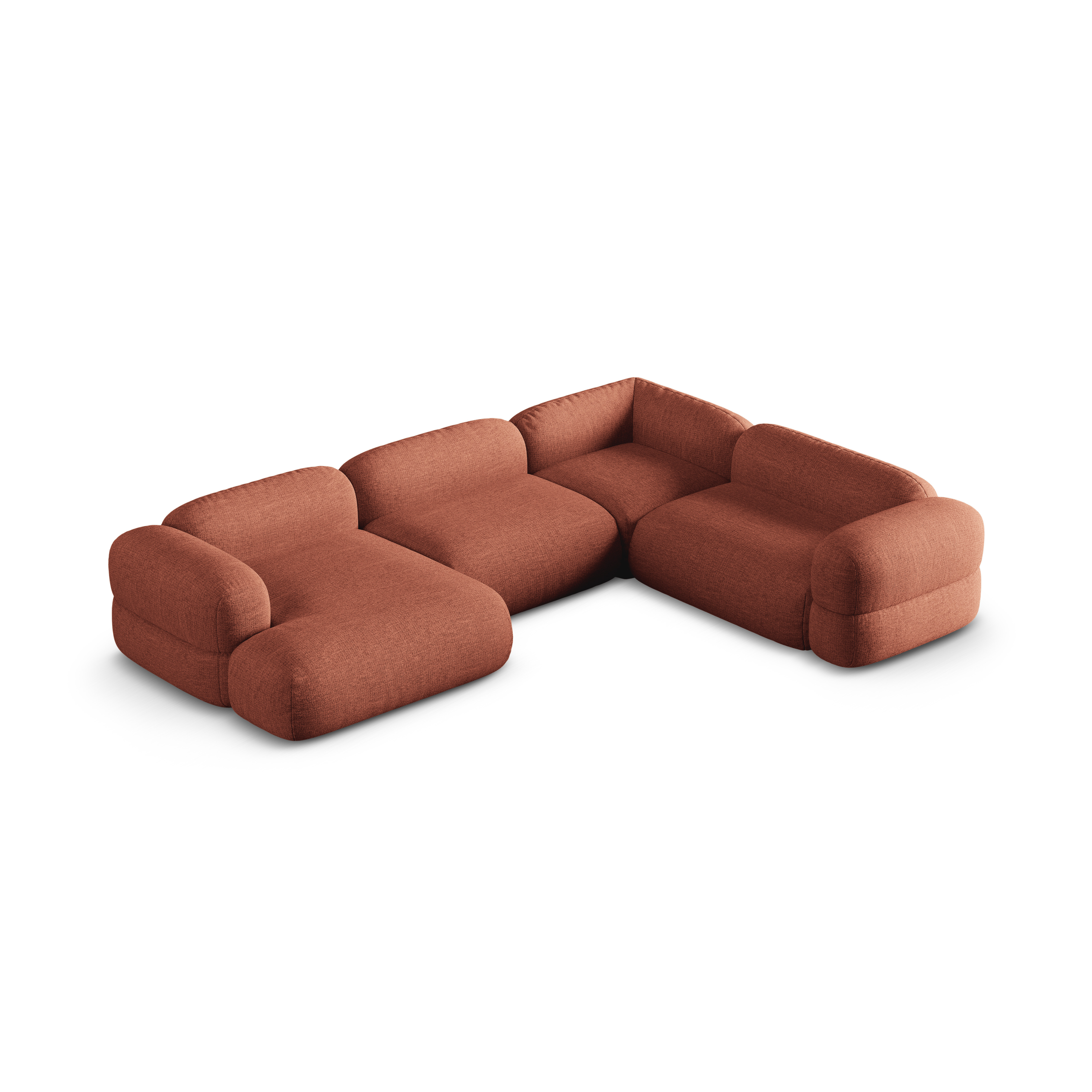 Right-facing U-shaped corner sofa ROGER coral chenille