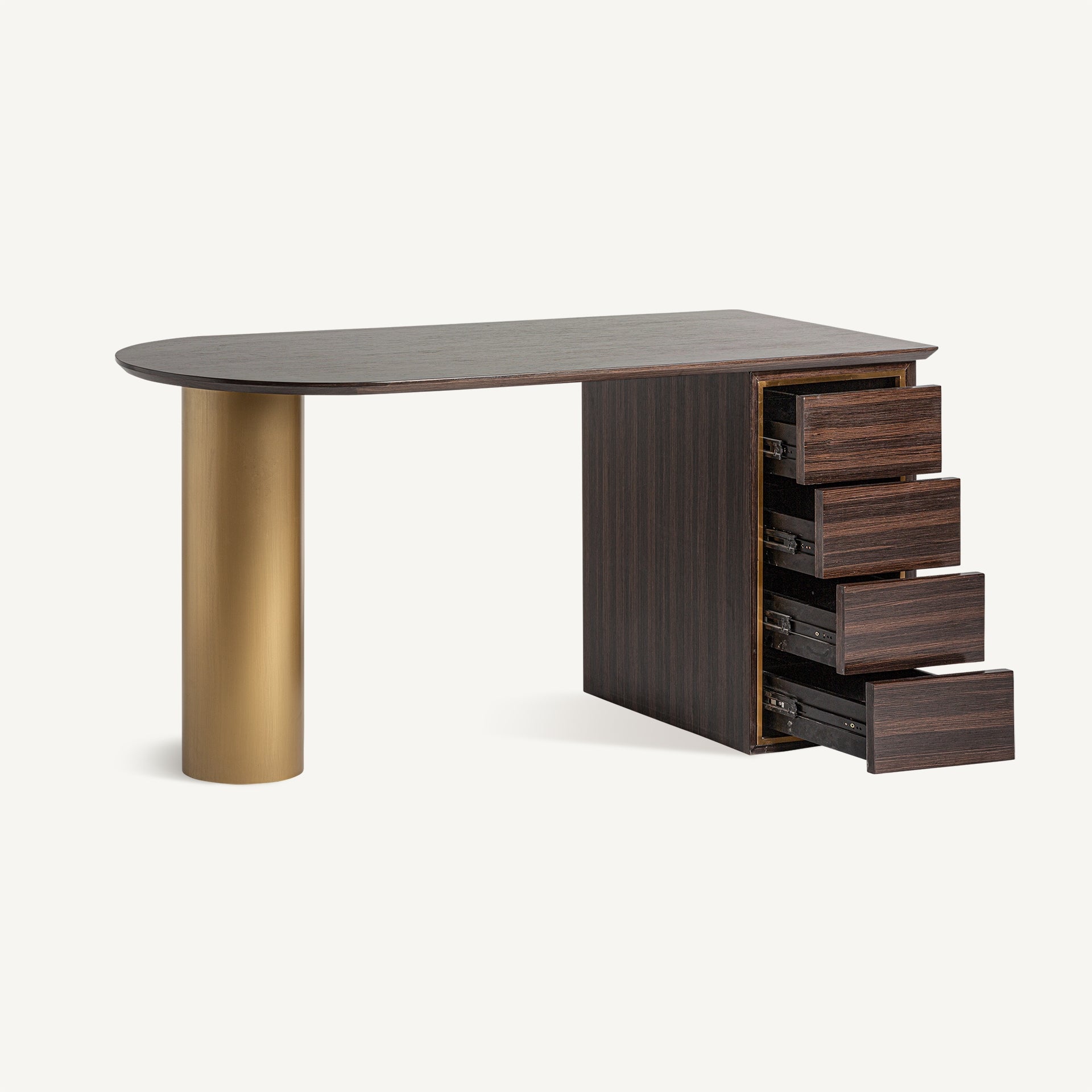CHEB desk in pine wood with a gold base