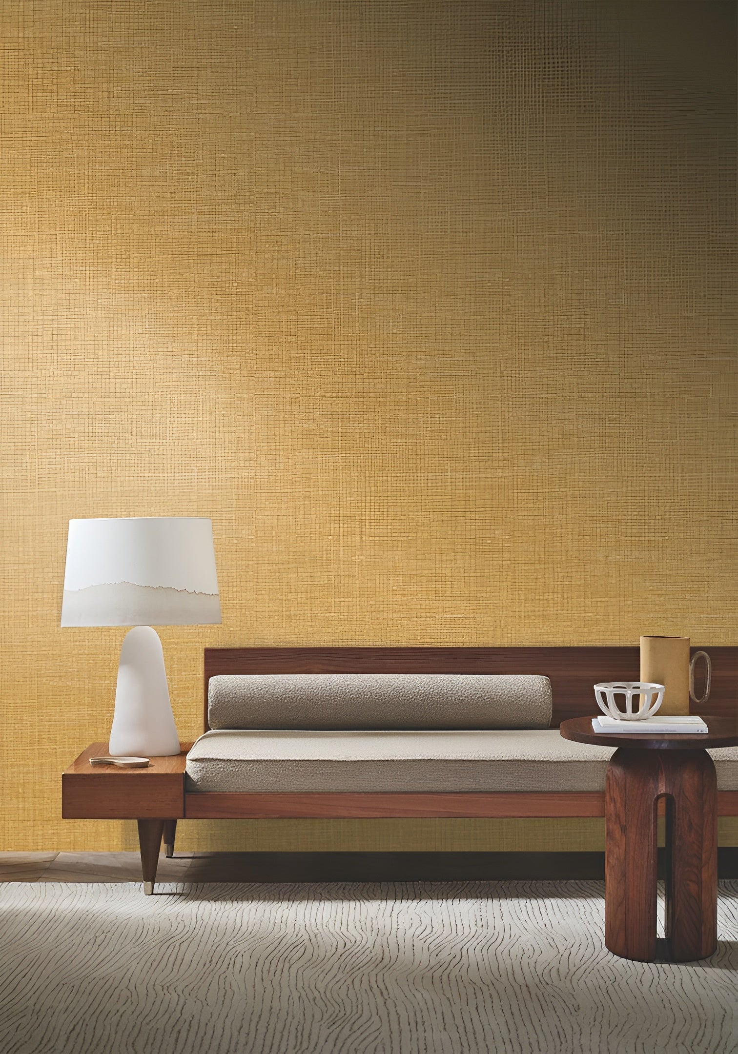 Structural wallpaper resembling linen canvas SHINOK - SAVANE mustard