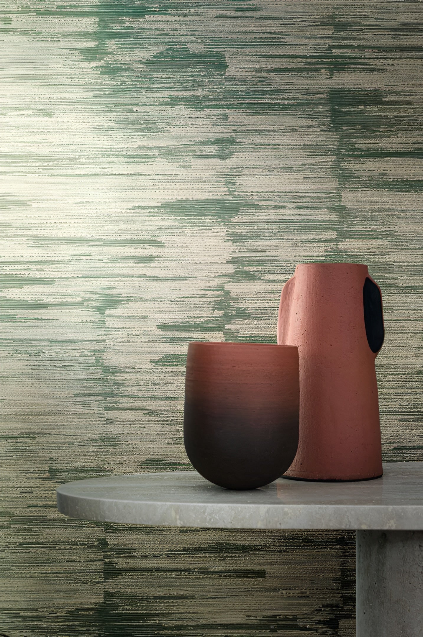 Textilná tapeta so štruktúrou v prúžkoch ALCHEMILLA - BLEU DEAUVILLE/GRIS NUAGE modrá s béžovou