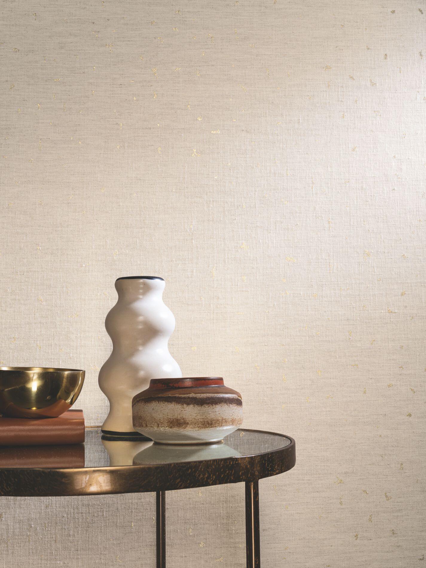 Textile wallpaper with a metallic structure PEPITE - DARK BEIGE