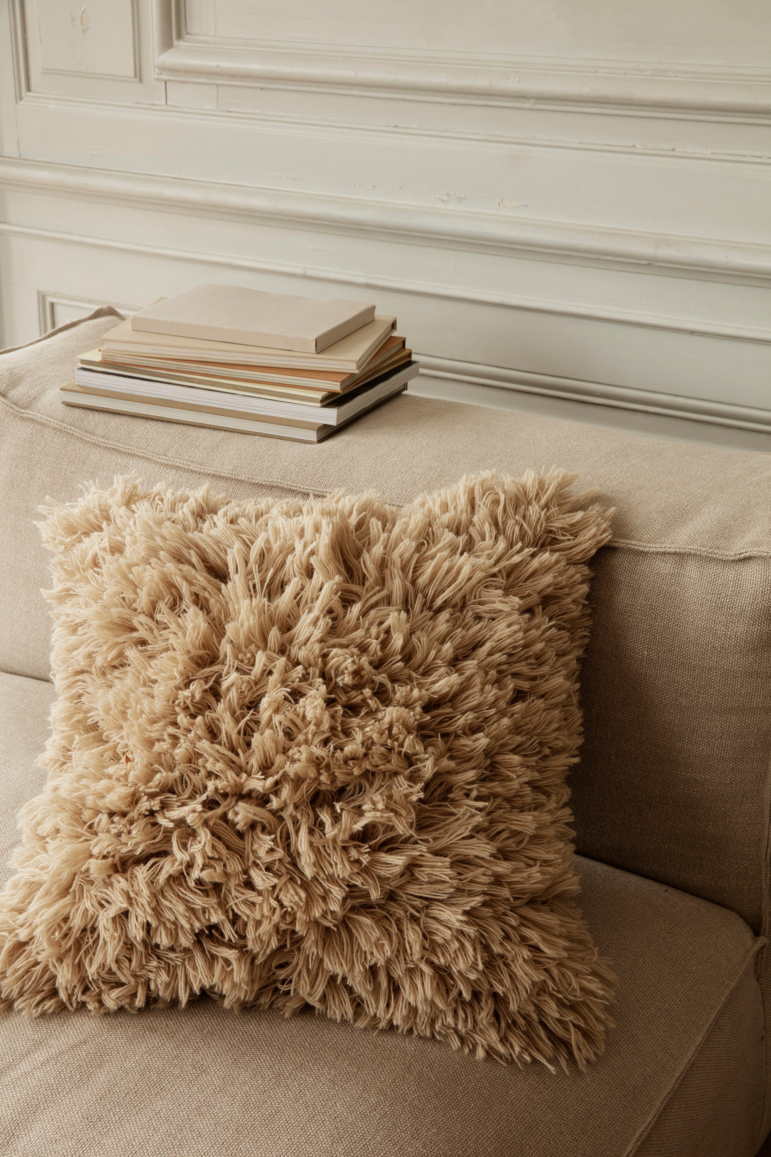 MEADOW Wool Cushion with Cream Fur
