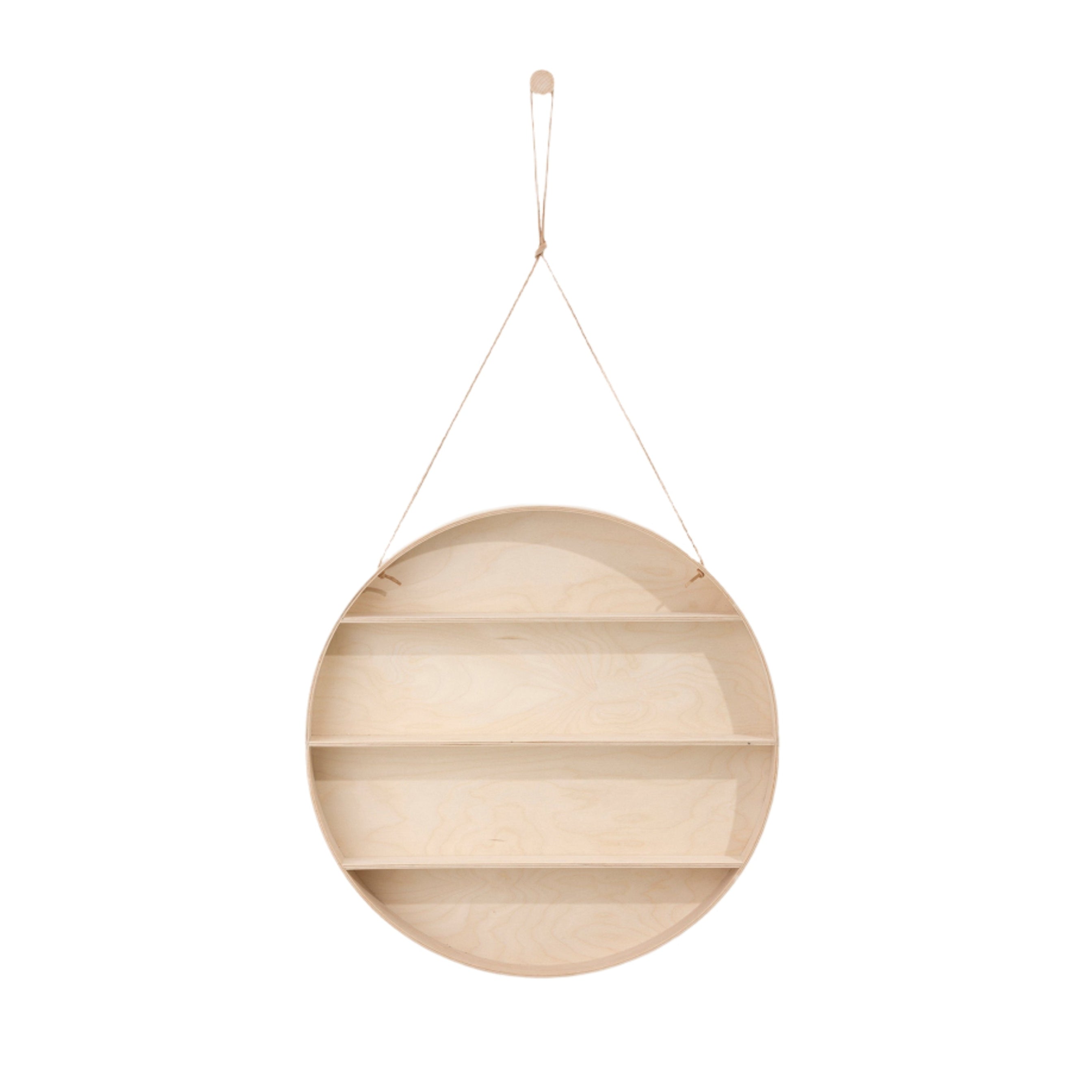 Hanging shelf ROUND DORM wood with leather string