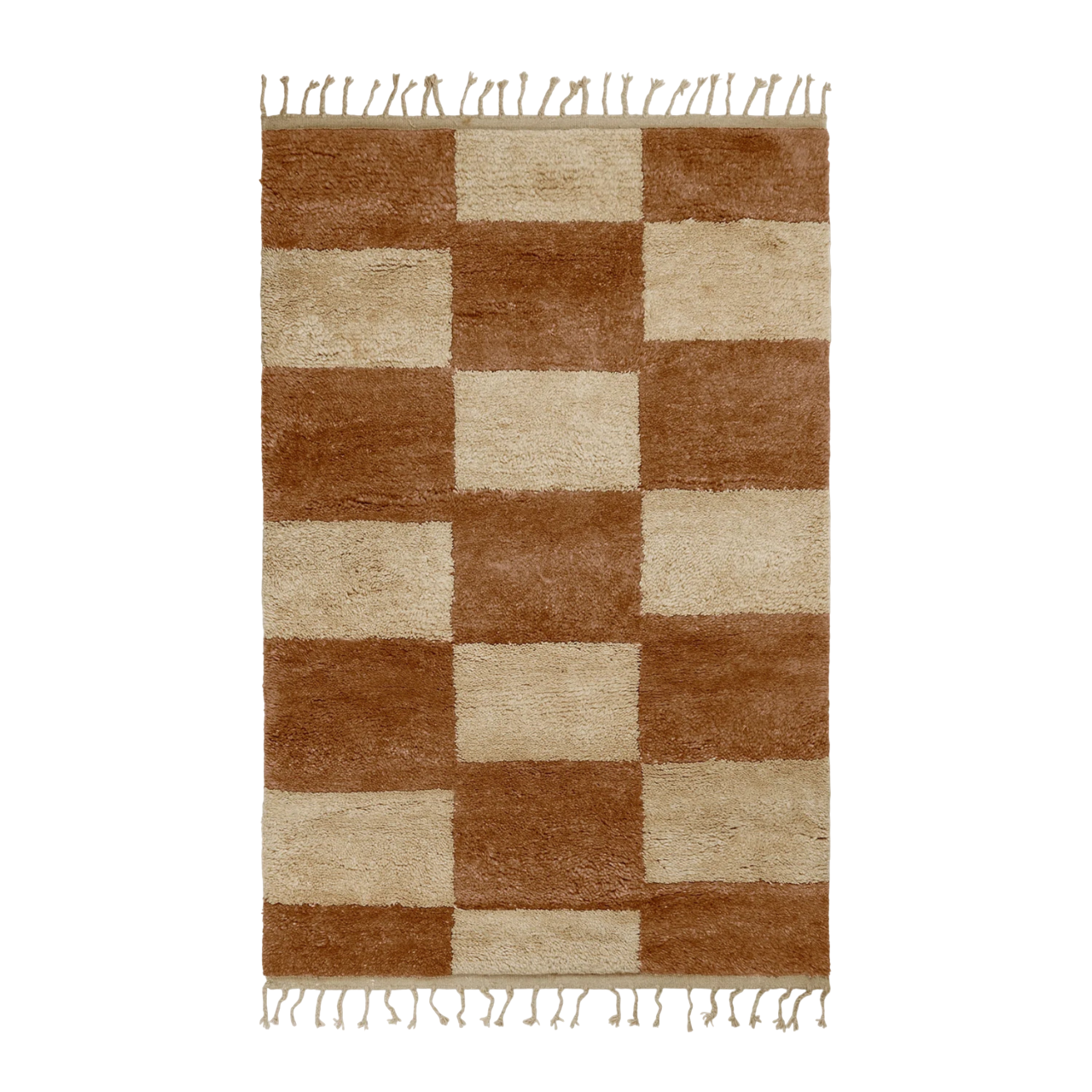 MARA KNOTTED rug, broken white with brick red.