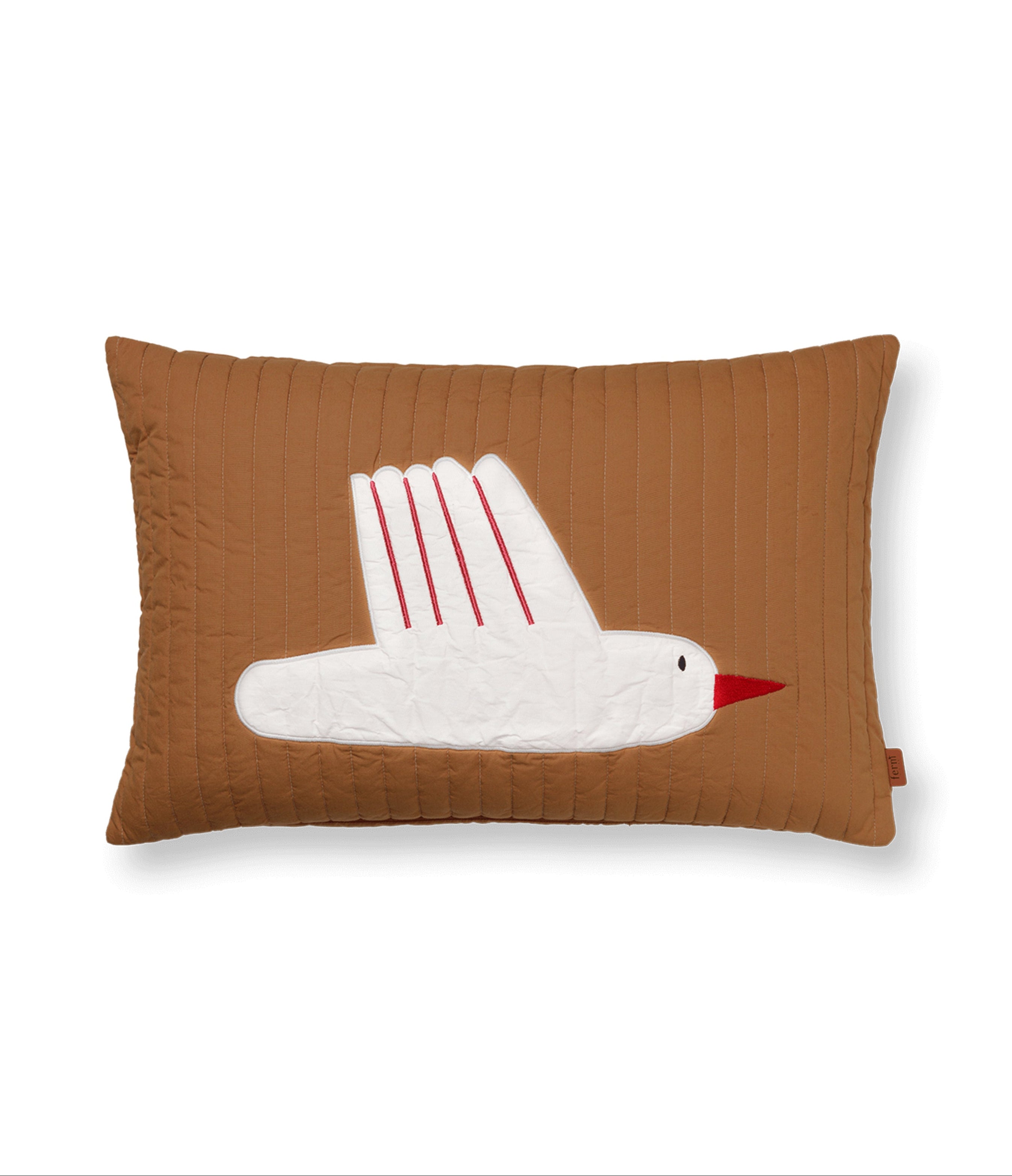 BIRD QUILTED tufted pillow light brown with white