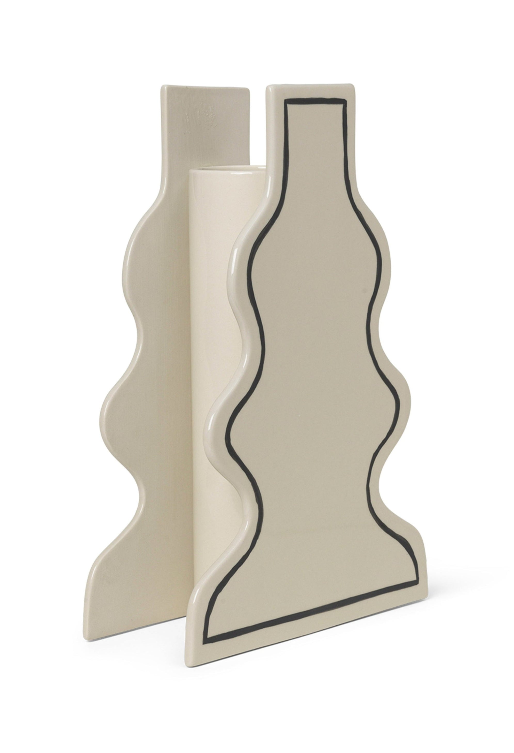 PASTE VASE CURVY vase in broken white with a black pattern