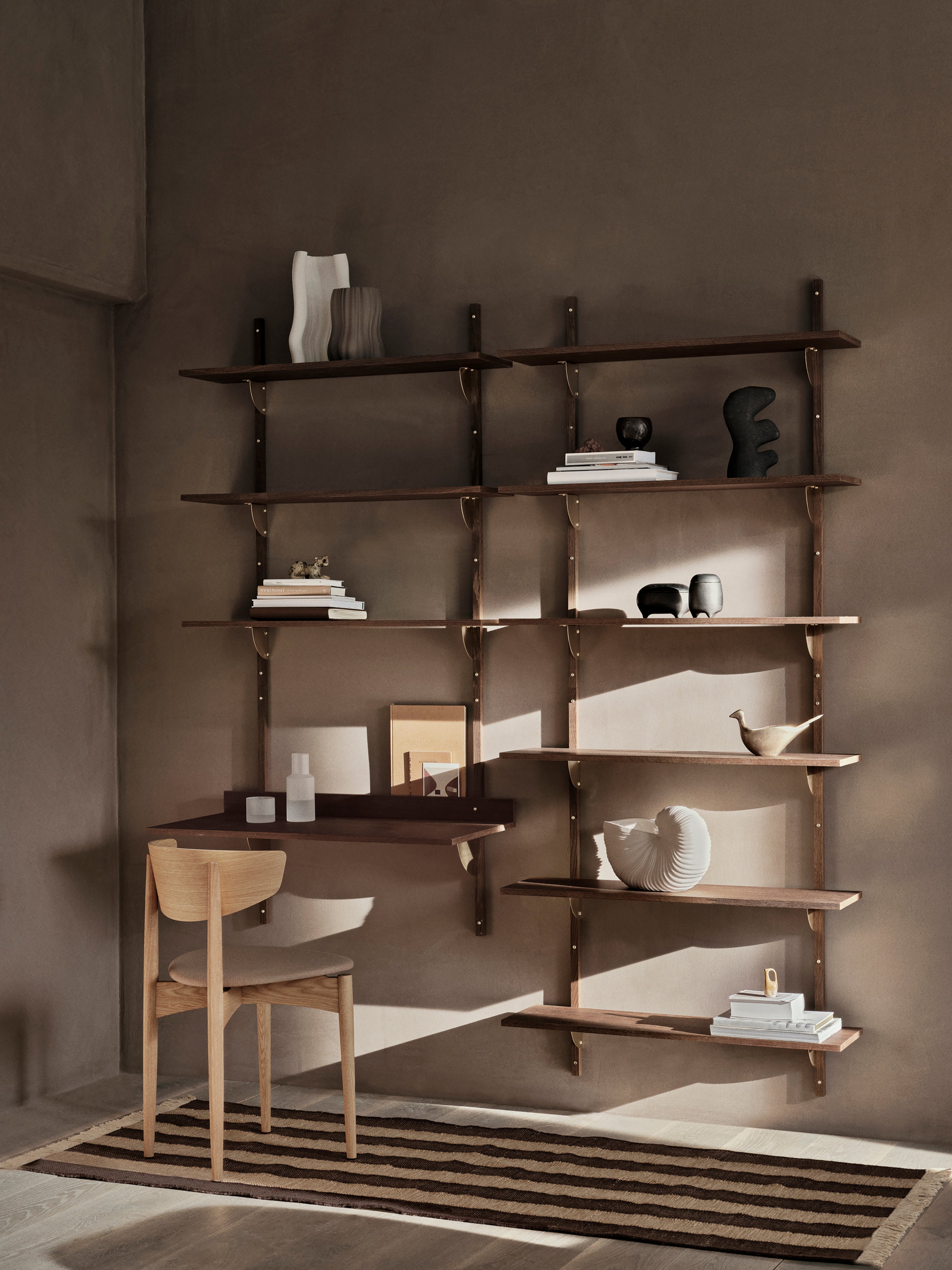 SECTOR WIDE shelf in smoked oak veneer