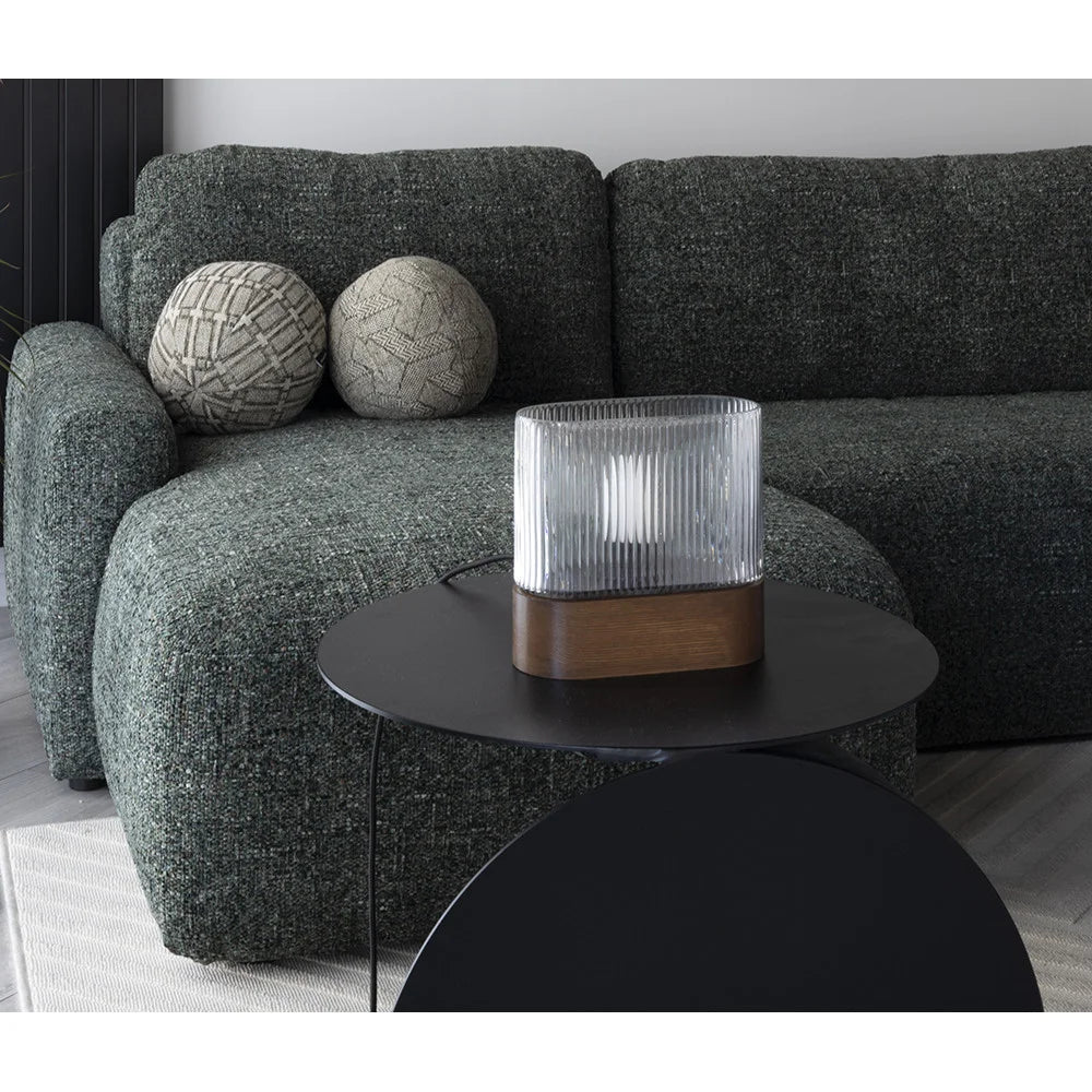 Stolná lampa FLUMINA sklo ryhované a jaseňové drevo