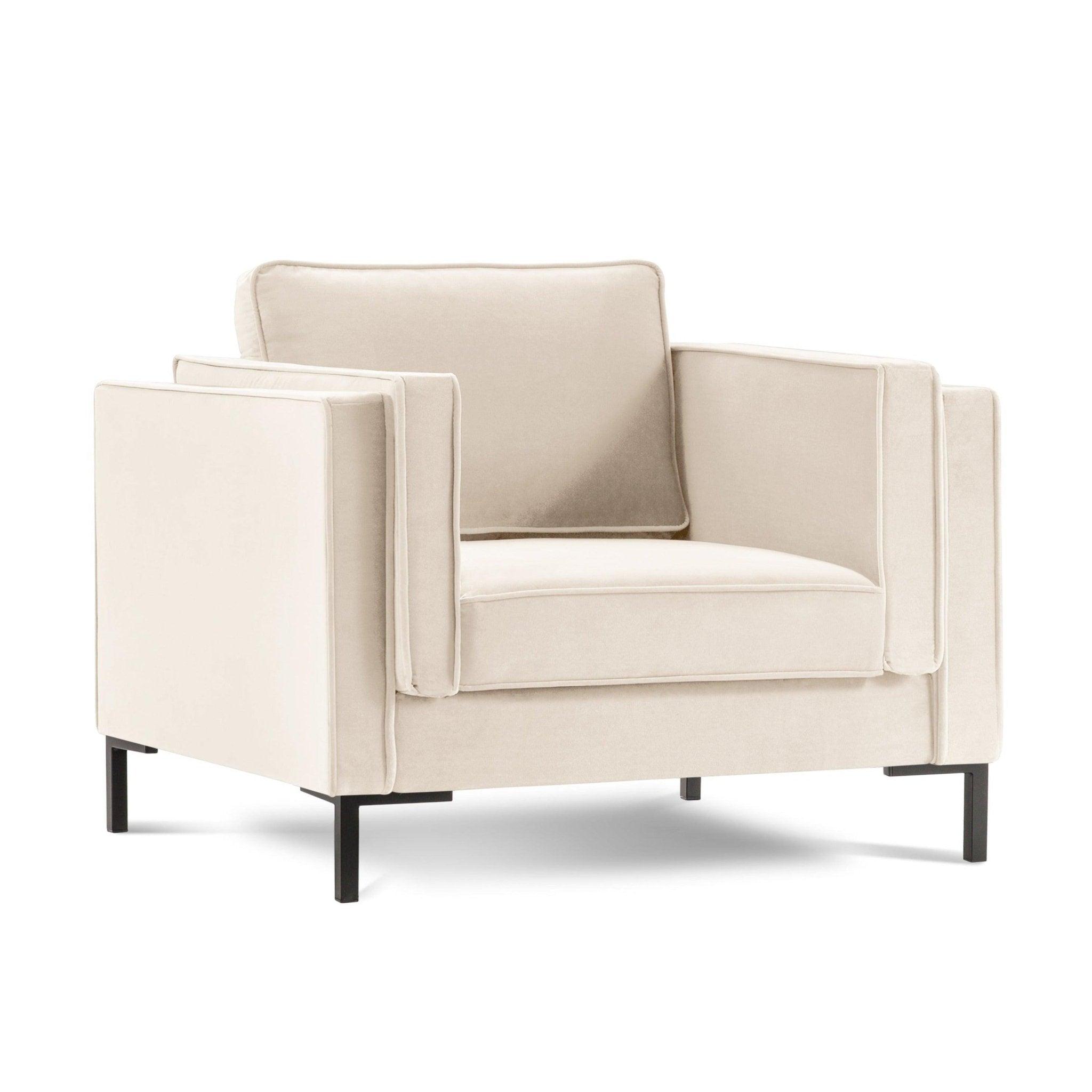 Fotel aksamitny LUIS beżowy z czarną podstawą Milo Casa Eye on Design