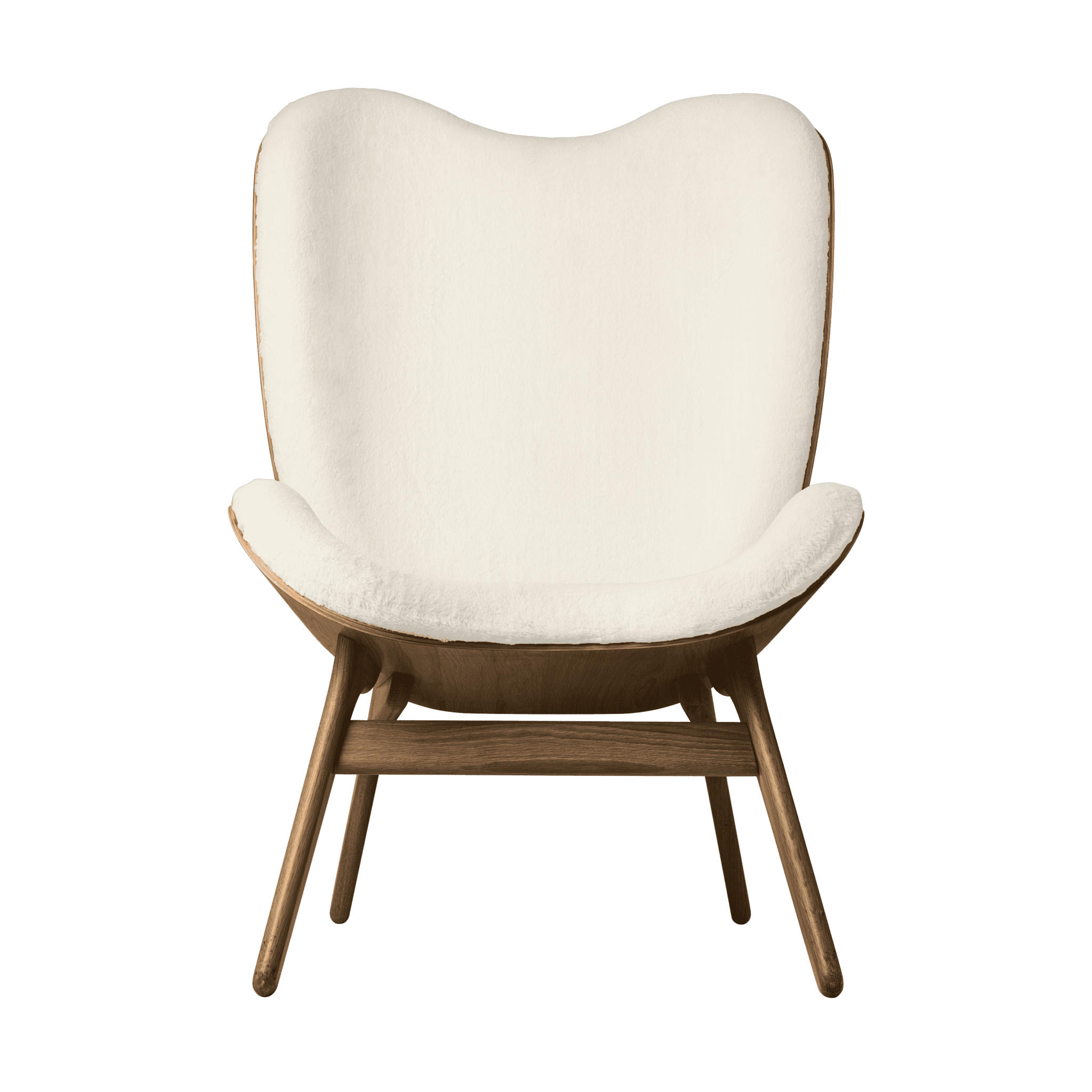 Fotel CONVERSATION PIECE TALL kremowy plusz z ciemno dębową podstawą UMAGE Eye on Design