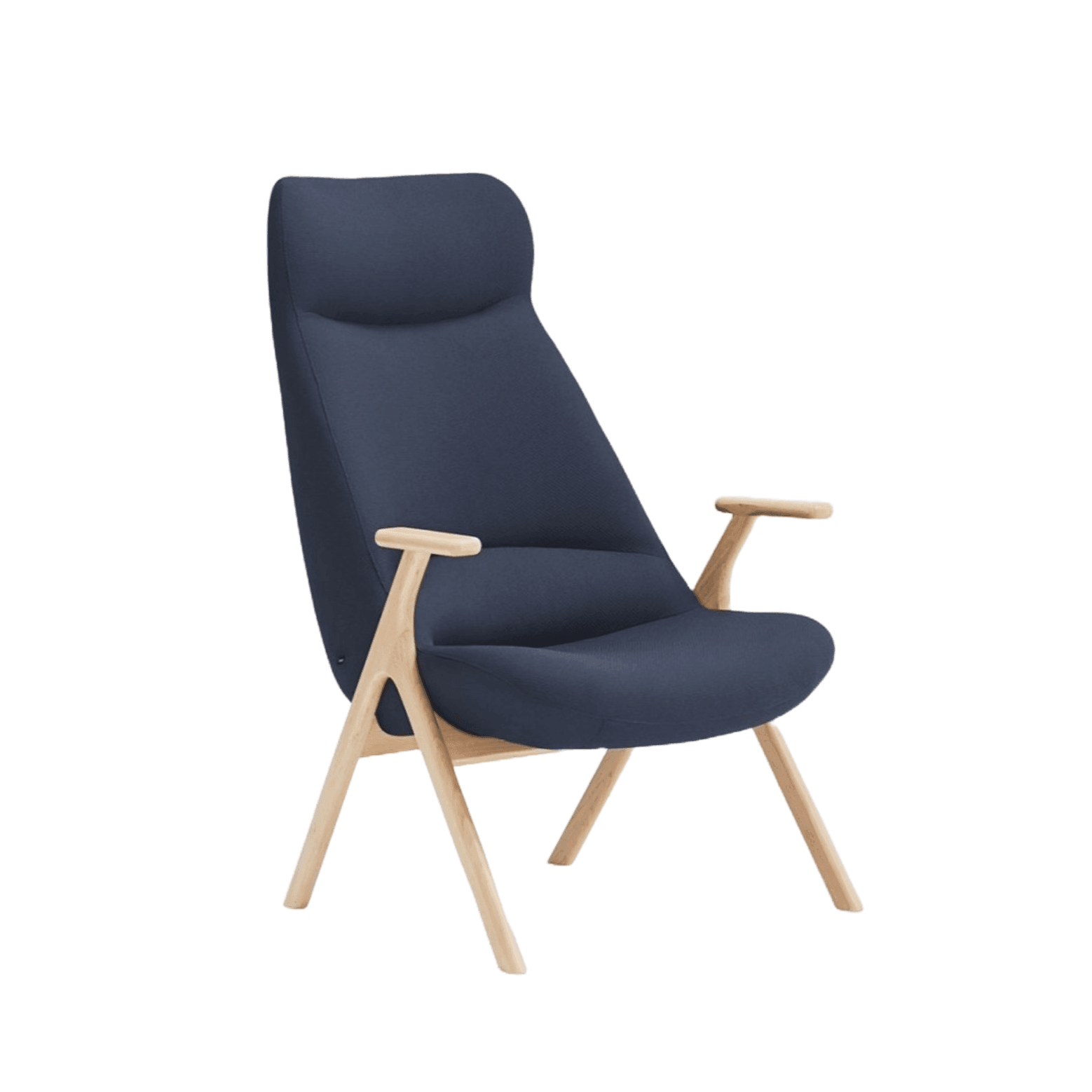Fotel DINS wysoki ciemnoniebieski z drewnianą podstawą Teulat Eye on Design
