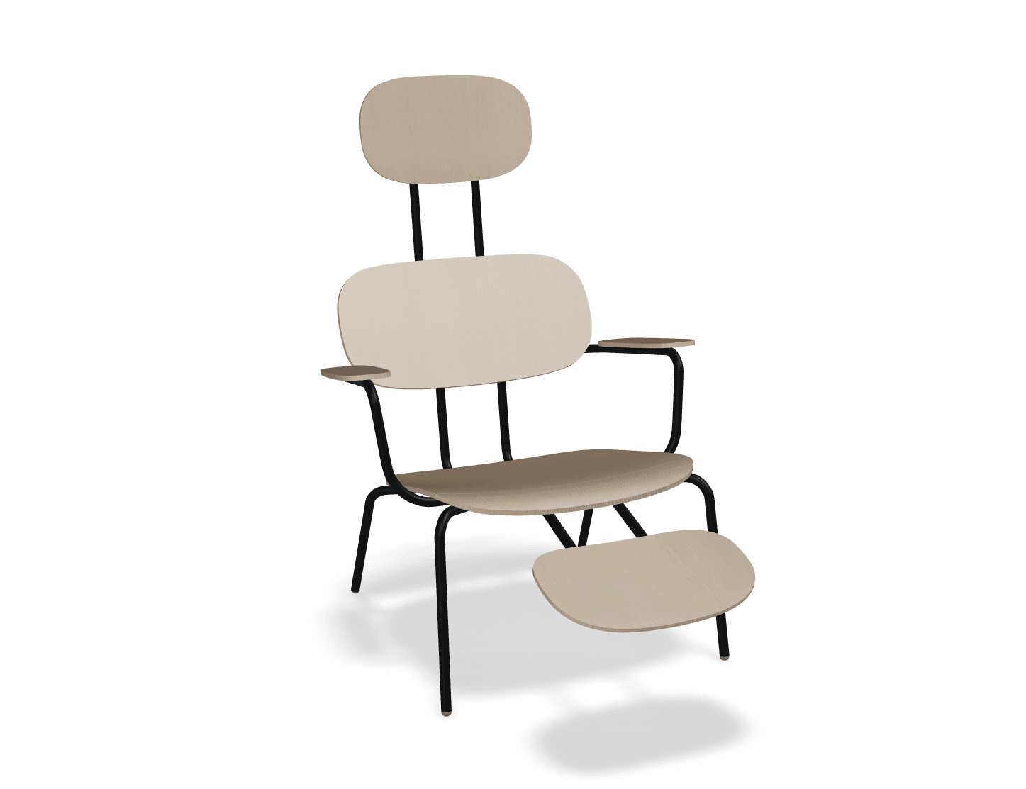 Fotel z zagłówkiem NEW SCHOOL LOUNGE czarny MDD jasny jesion z podnóżkiem Eye on Design