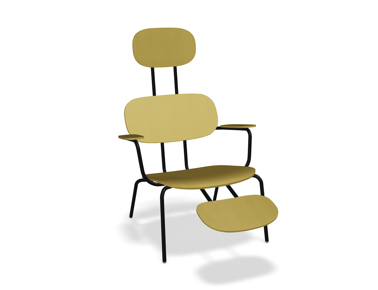 Fotel z zagłówkiem NEW SCHOOL LOUNGE czarny MDD żółty z podnóżkiem Eye on Design