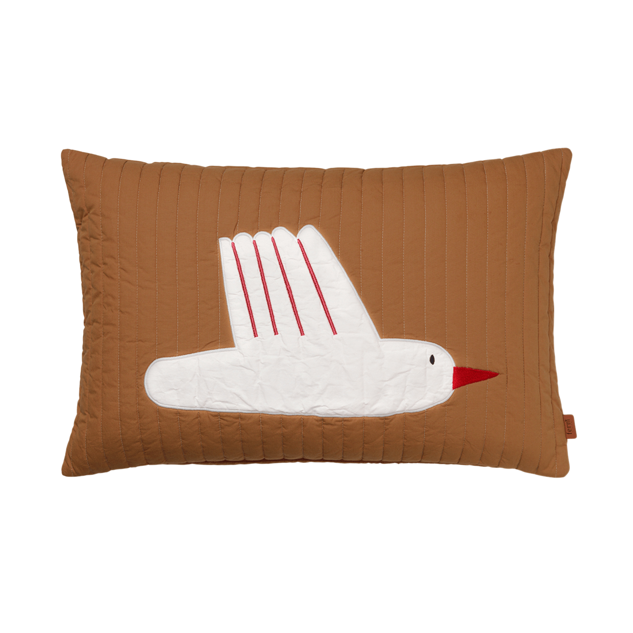 BIRD QUILTED tufted pillow light brown with white
