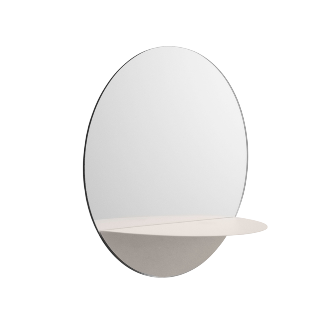 HORIZON ROUND white round mirror with shelf