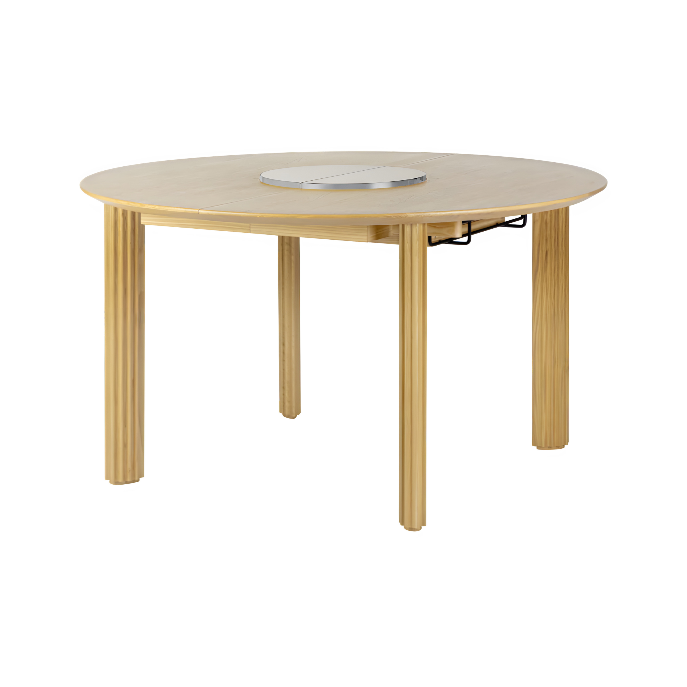 COMFORT CIRCLE round extendable table made of oak with a white steel base